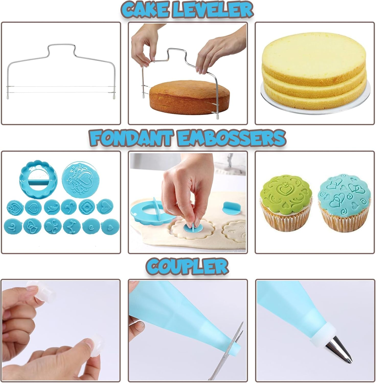 54Pcs Cake Decorating Kit Baking Tools Supplies with Cake Turntable, Cake Leveler, 27 Piping Nozzles, 2 Pastry Bag, 2 Coupler, 2 Spatulas, 4 Scrapers, 14 Fondant Embossers & 1 Cleaning Brush image number 1