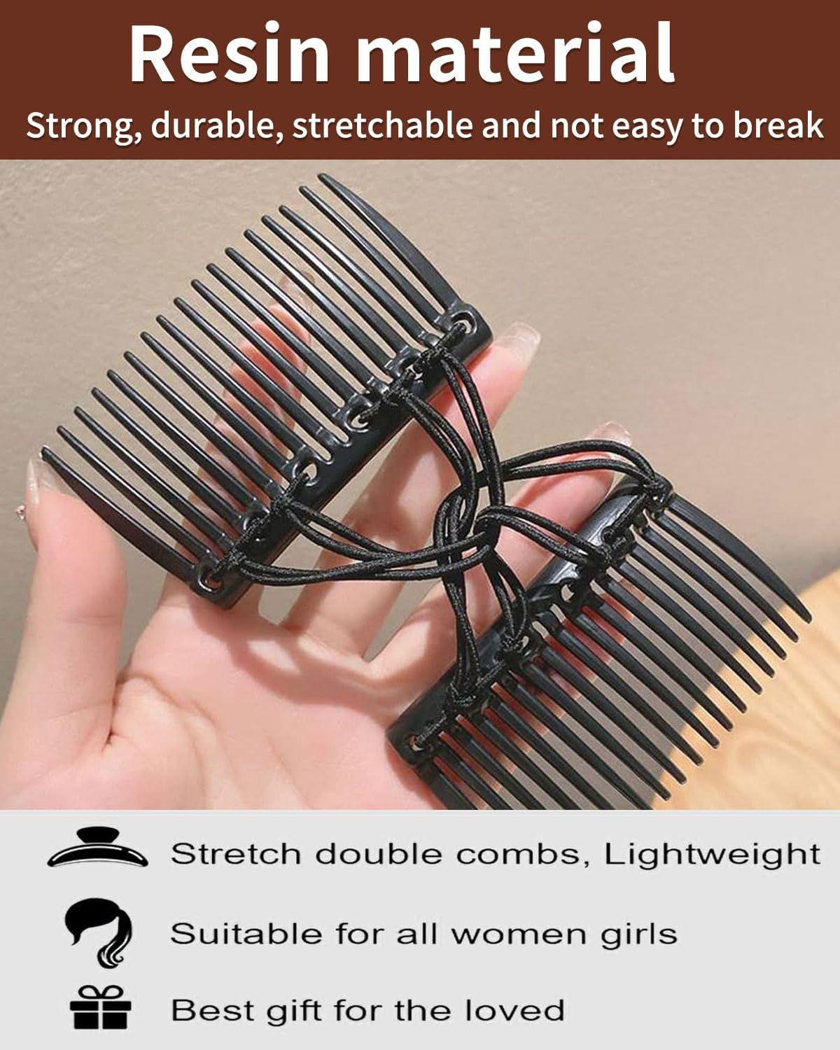 AORHOFJ 2 Pieces Elastic Hair Comb for Women, Elastic Hair Clip Comb with Double Comb Hair Clip Accessories for Women Hair Styling Tools for Thick, Curly, Fine Hair (Black) image number 5