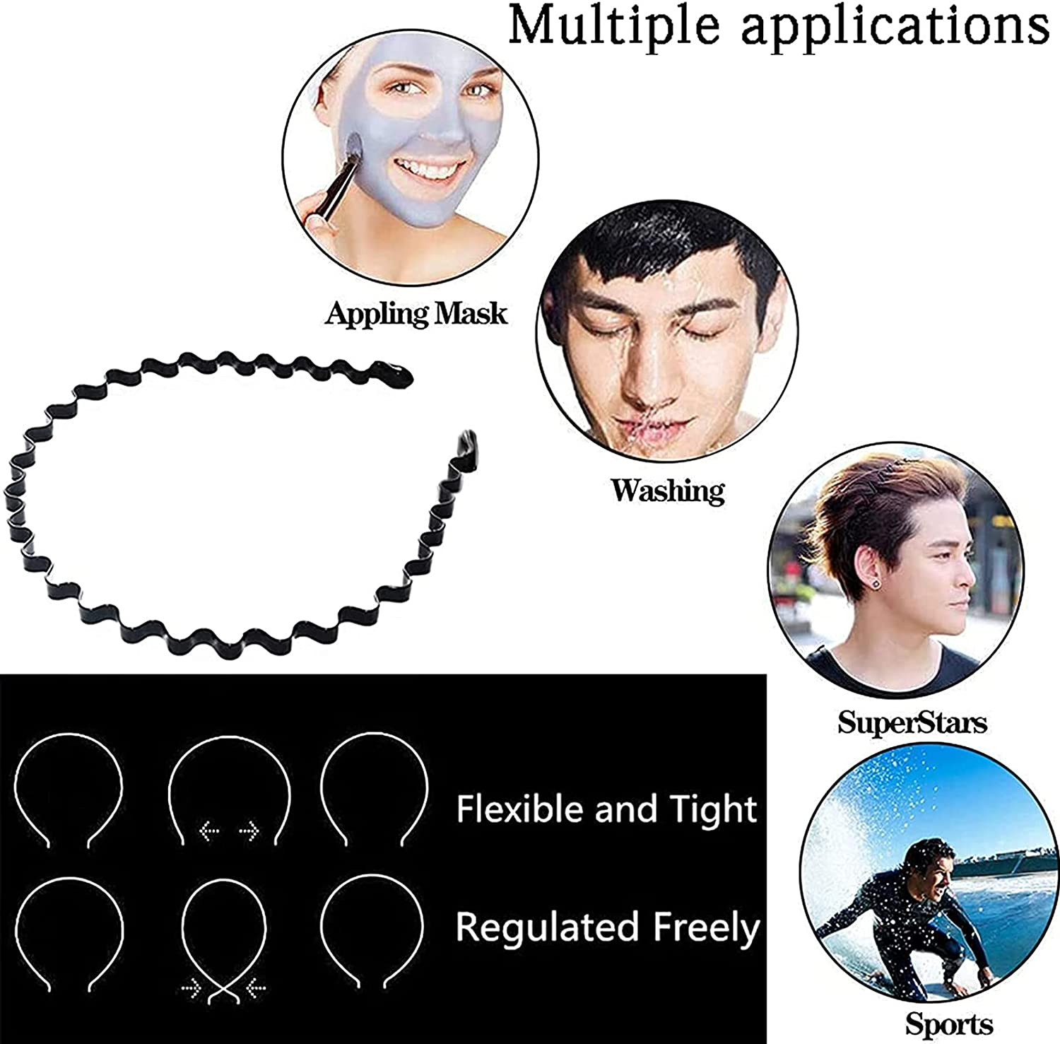 5Pcs Unisex Wavy Headband Metal Hair Band for Men Women'S Hair Hoop Clips, MH MOIHSING Elastic Non Slip Wide Headbands Ordinary Headwear Bandeau Hair Accessories for Women and Men image number 6