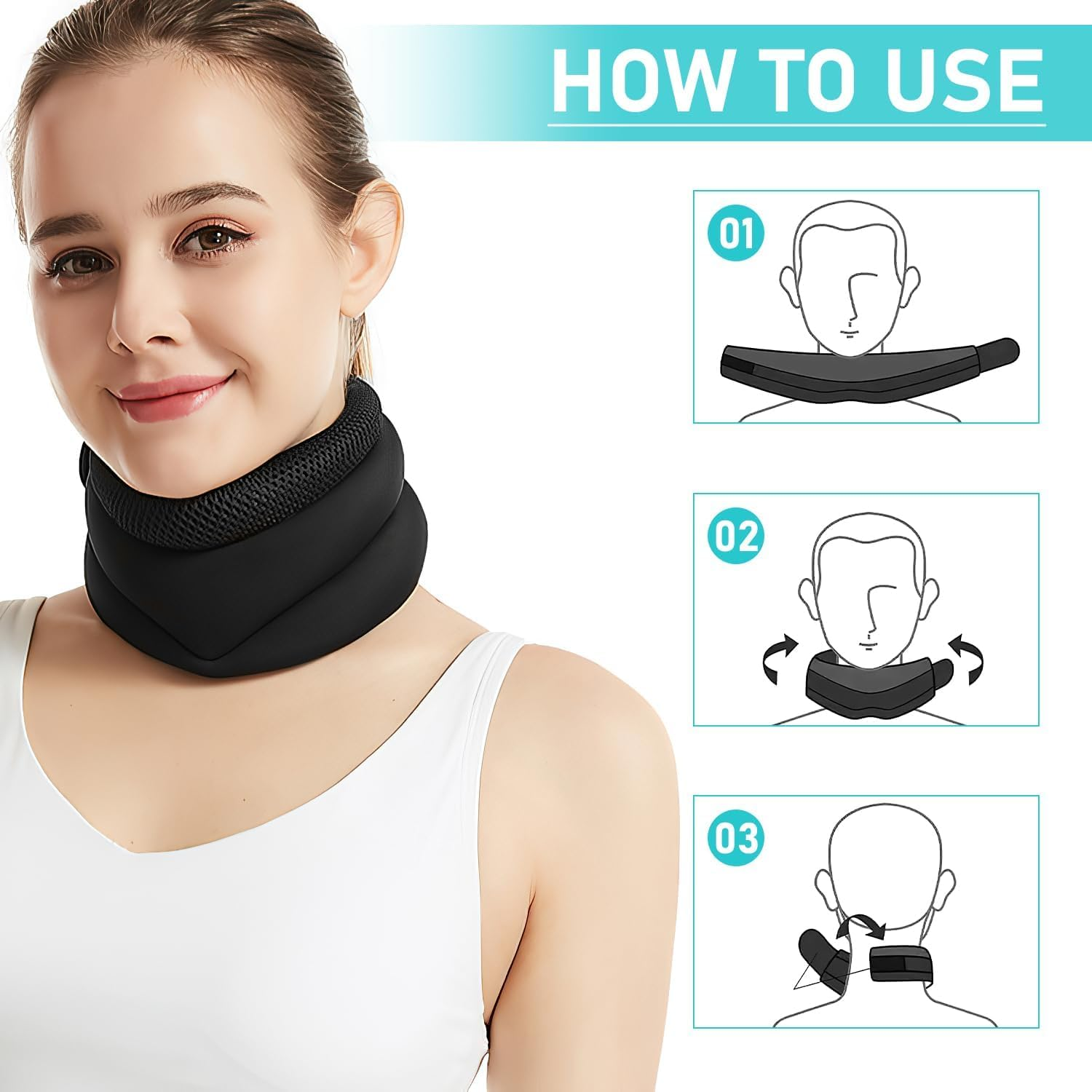 Anti Snoring Neck Support Brace &ndash; Adjustable Cervical Neck Brace & Collar for Pain Relief, Neck Traction Device for Sleeping &ndash; Ergonomic V-Shaped Design, Breathable Ice-Silk Fabric (42Cm) image number 4