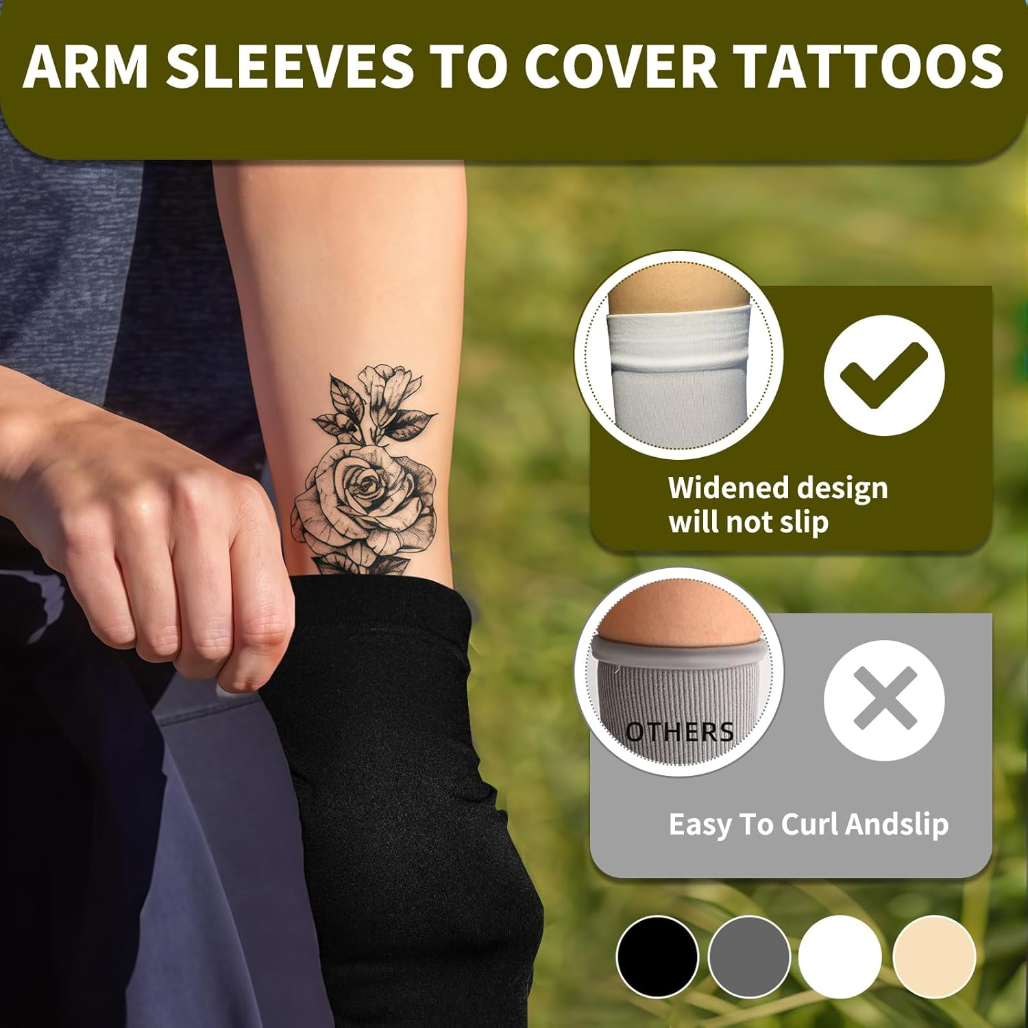 4 Pairs Arm Sleeves to Cover Arms for Men & Women,Uv Sun Protection,Cooling Sports Compression,Tattoo Cover up Sleeve