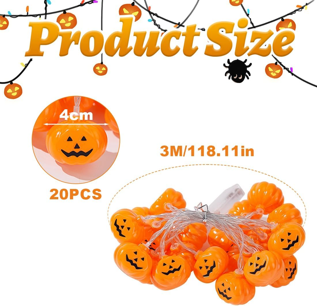 WUSJCOF 20 LED Halloween Pumpkin Fairy Lights with 2 Modes, 3D Pumpkin Decorative Light for Halloween Party, Homes, Gardens and Yard (3 M) image number 1