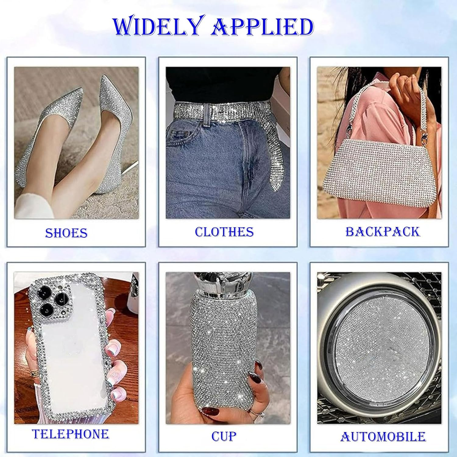 6 Rolls Colored-Adhesive Rhinestone Tape - Silver Diamond Crystal Bling Strips for DIY Crafts, Christmas Decor, Shoes, Phone, Dresser, Car Wrap | Glitter Jewel Sticker Roll（Six Colors）