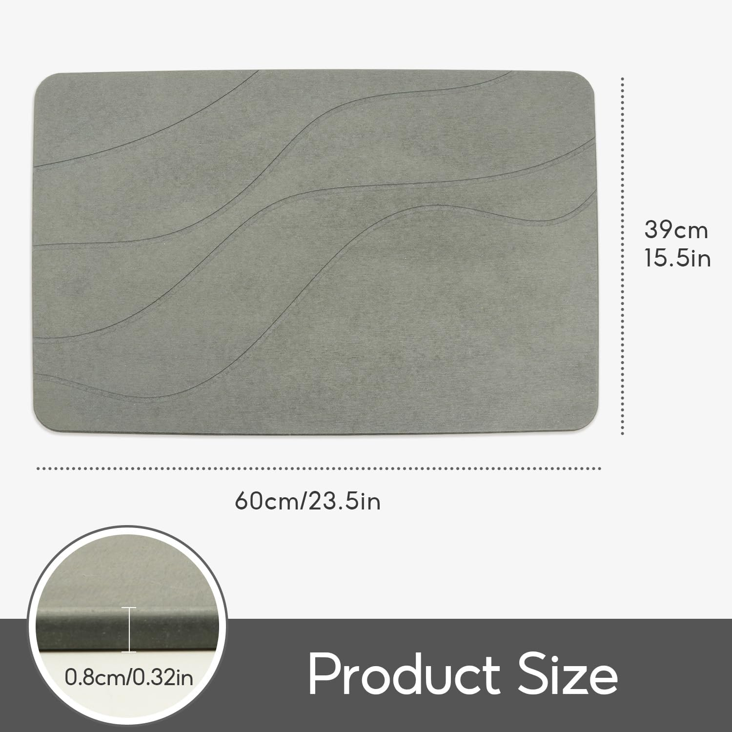 Natureva Home - Stone Bath Mat | Super Absorbent, Quick Dry, Non Slip | Modern Diatomite Bathroom Mats | Made of Natural Diatomaceous Earth (Light Gray, 60 * 40CM, Flat) (Line) image number 1