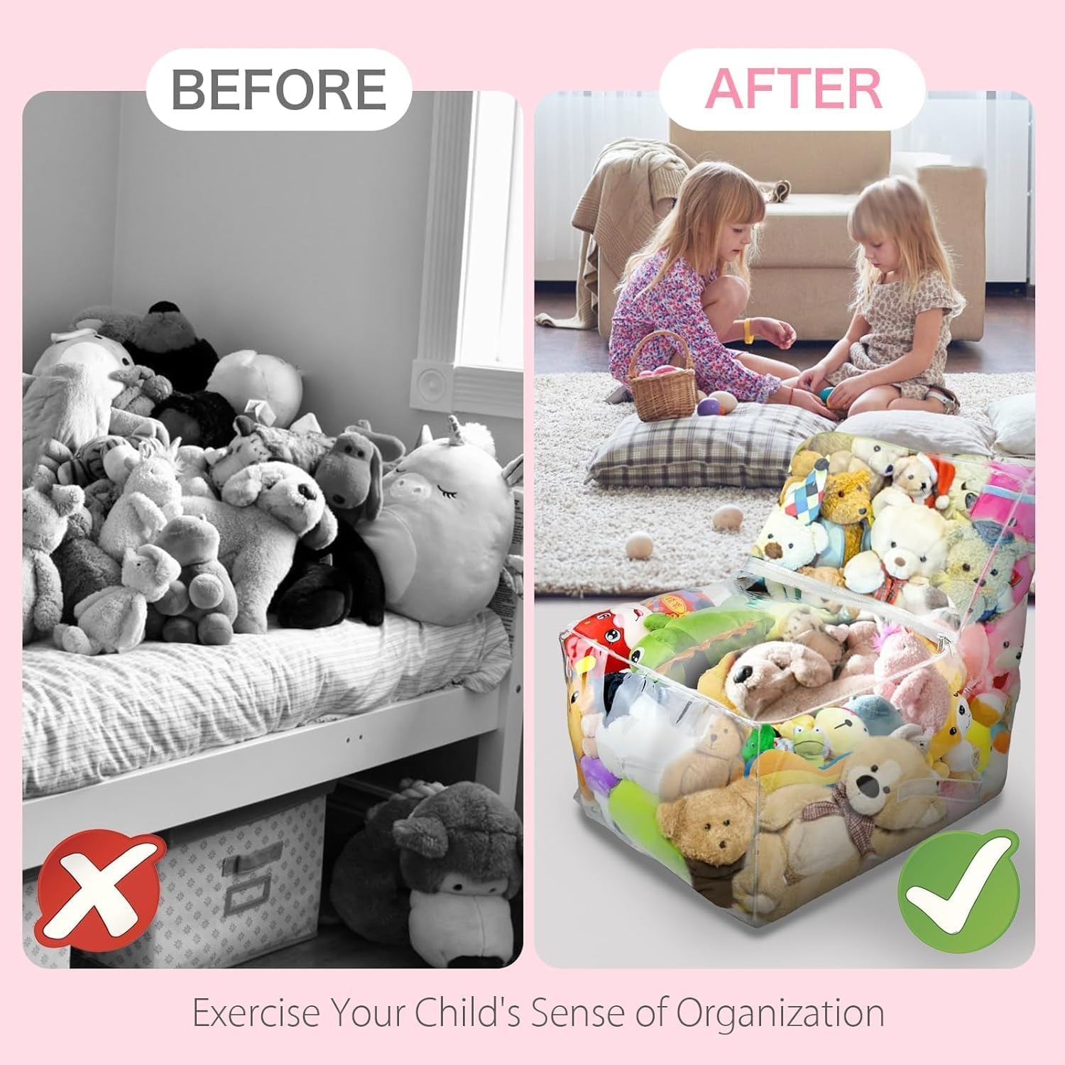 Large Clear PVC Stuffed Animal Storage Bean Bag Chair Cover - Organize & Store Plush Toys, 110L Capacity, Durable & Waterproof, Easy to Clean, Perfect for Kids' Rooms, Nursery, Playroom Decor image number 3