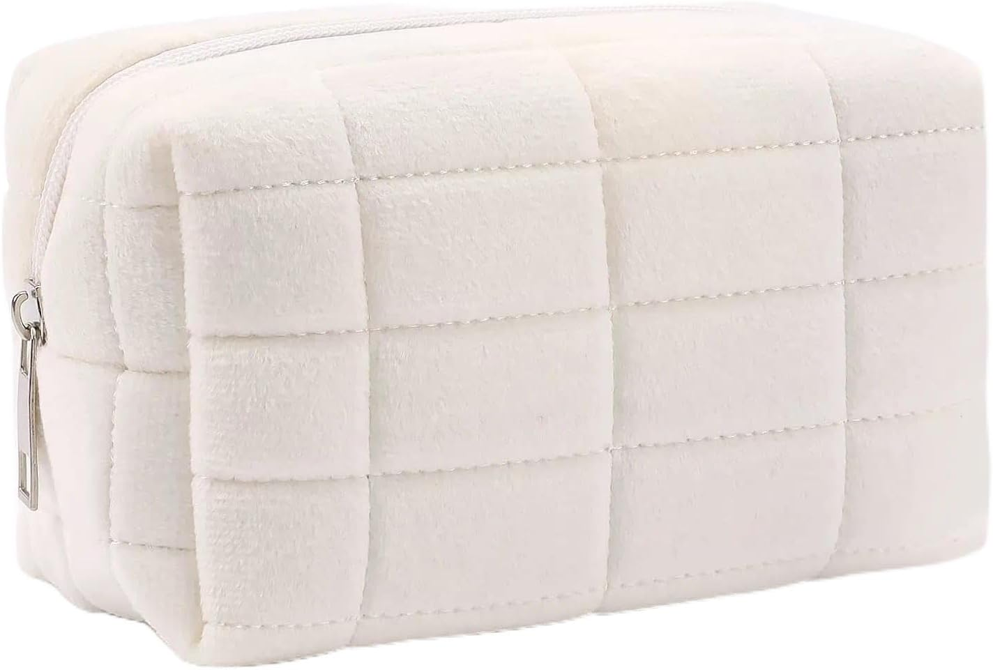 Travel Makeup Bag, Soft Velvet Cosmetic Pencil Case with Plaid Design for Women & Girls, Daily Use Toiletry Bag by Ermaoo image number 1