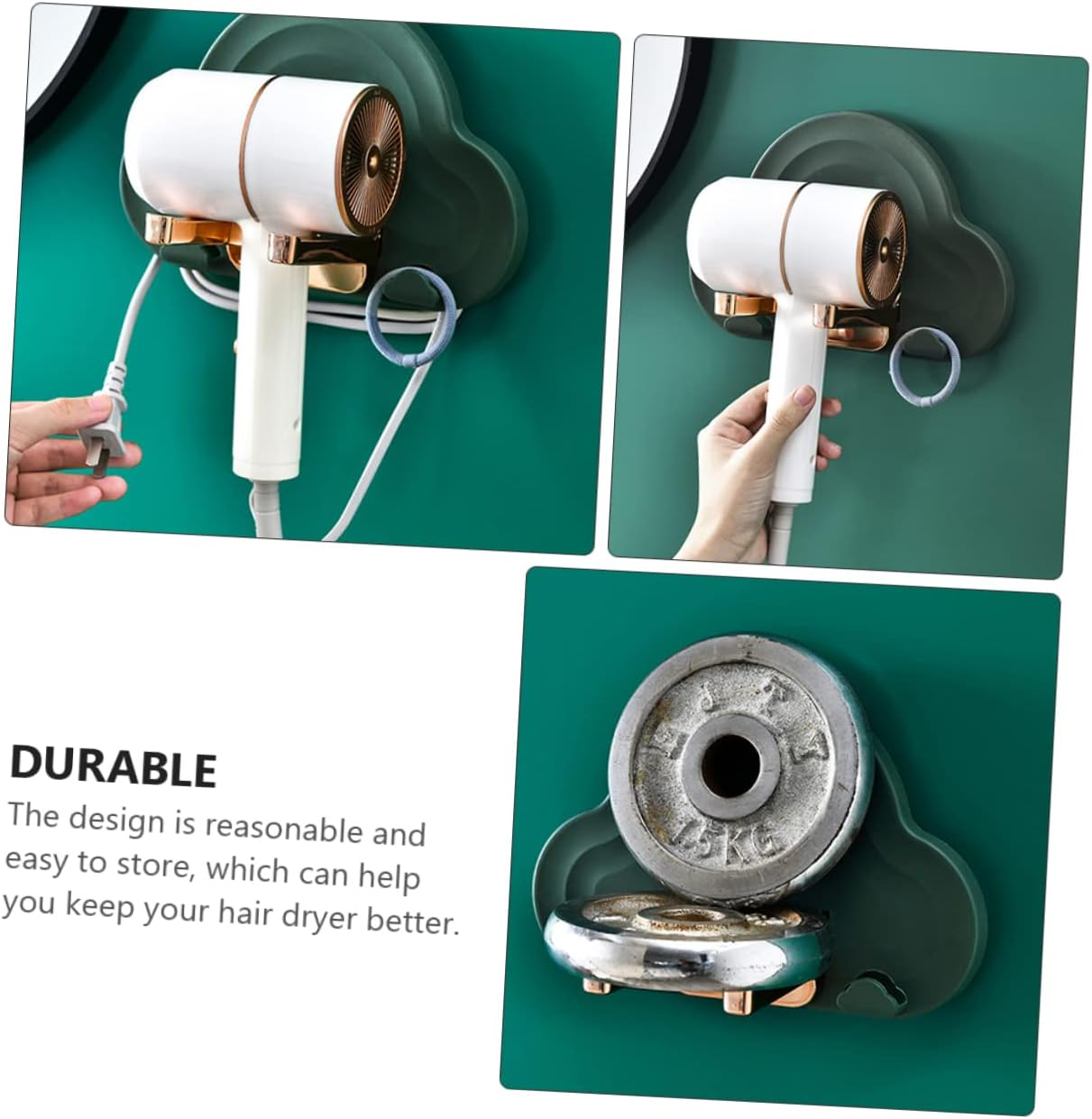 PENIKOKO Hair Dryer Shelf No Punching Design Hair Dryer Support Bathroom Storage Container Abs Pp image number 6