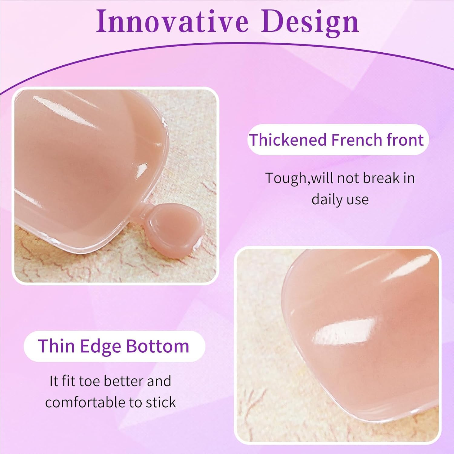 216 PCS Press on Toenails,French Tip Fake Toenails & Toe Nail Tips,Short Square Press on Nails,Odourless Gel Full Cover False Nails & Nail Extensions for Women Girls Home DIY - Color-03 Point Pink image number 7