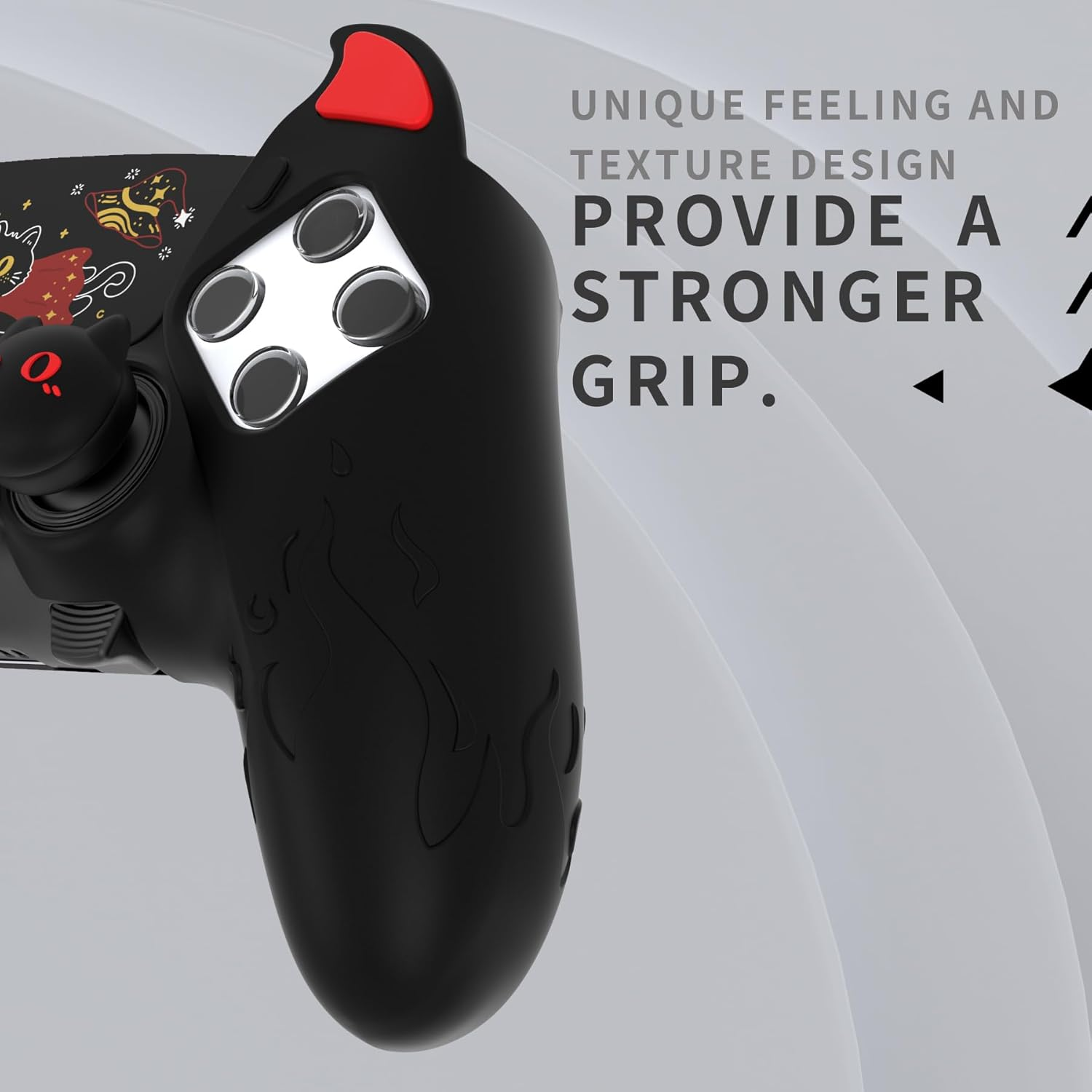 Playvital Cute Demon Silicone Case for Ps5 Edge Controller, Kawaii Controller Cover Skin Gamepad Protector for Ps5 Edge Accessories with Touch Pad Sticker & Thumb Grip Caps - Black image number 3