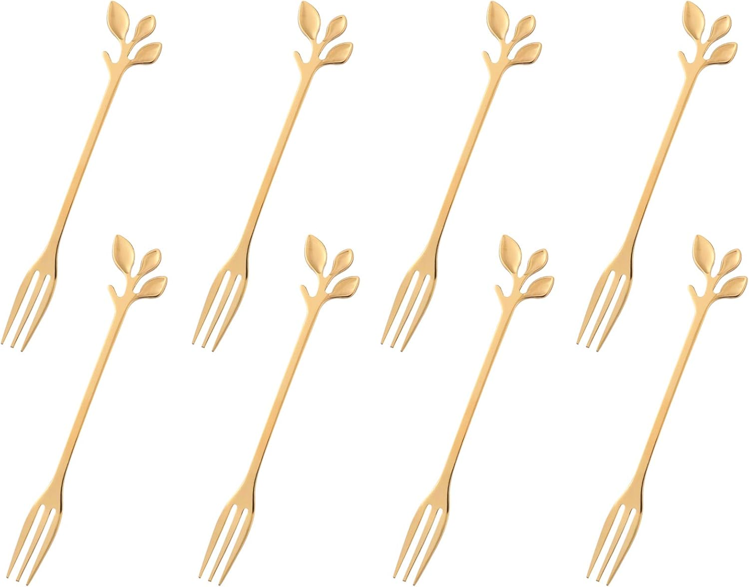 Gold Stainless Steel Dessert Fruit Forks Set of 8, Tableware Flatware Party Supplies, 4.7 Inch Specialty Demitasse Stirring Spoons Mini Salad Appetizing Cake Fork