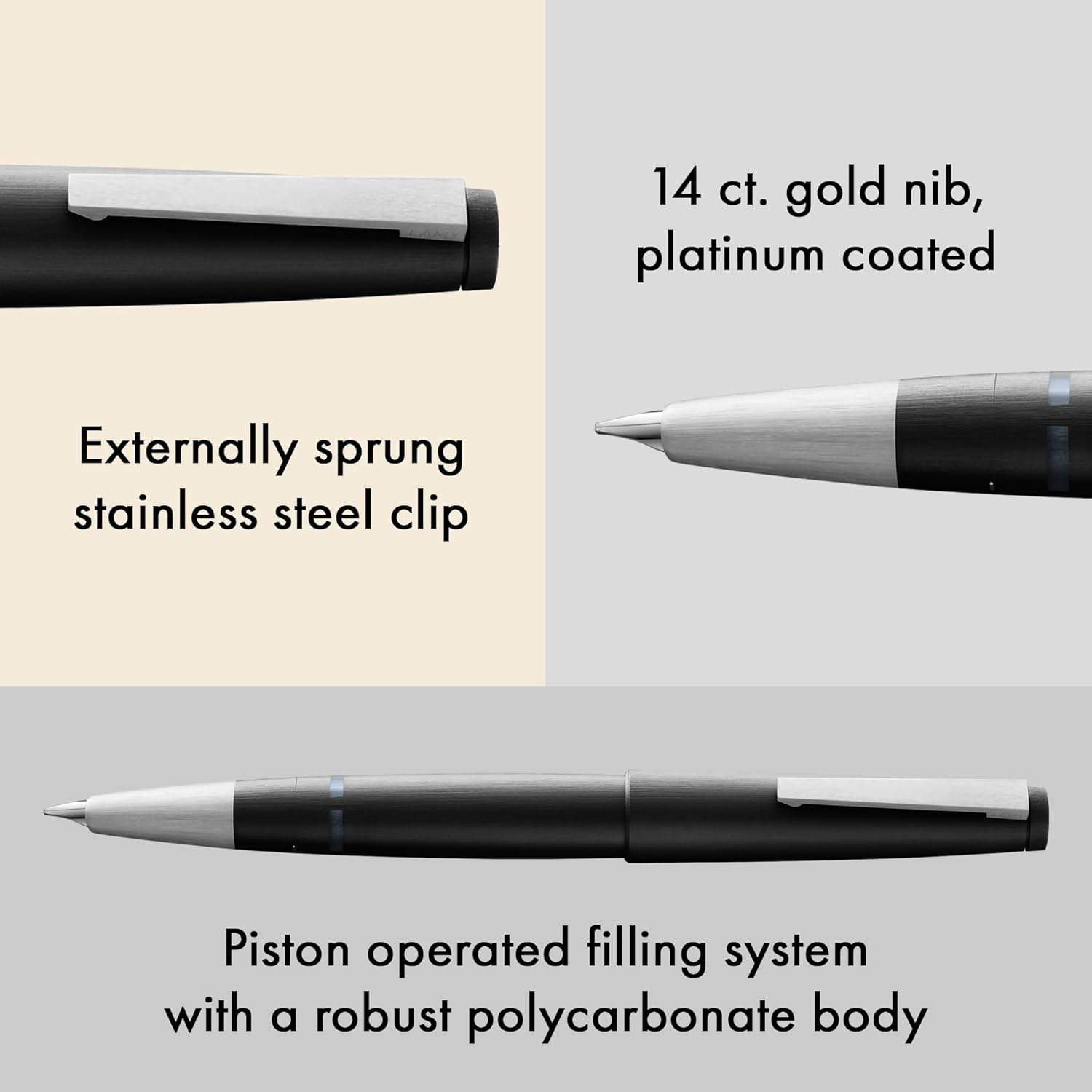 LAMY 2000 Black - Elegant Fountain Pen in Robust Fibreglass Barrel - 14 Ct. Gold Nib, Partially Platinum-Plated - Nib Size M - Black-Amber image number 7