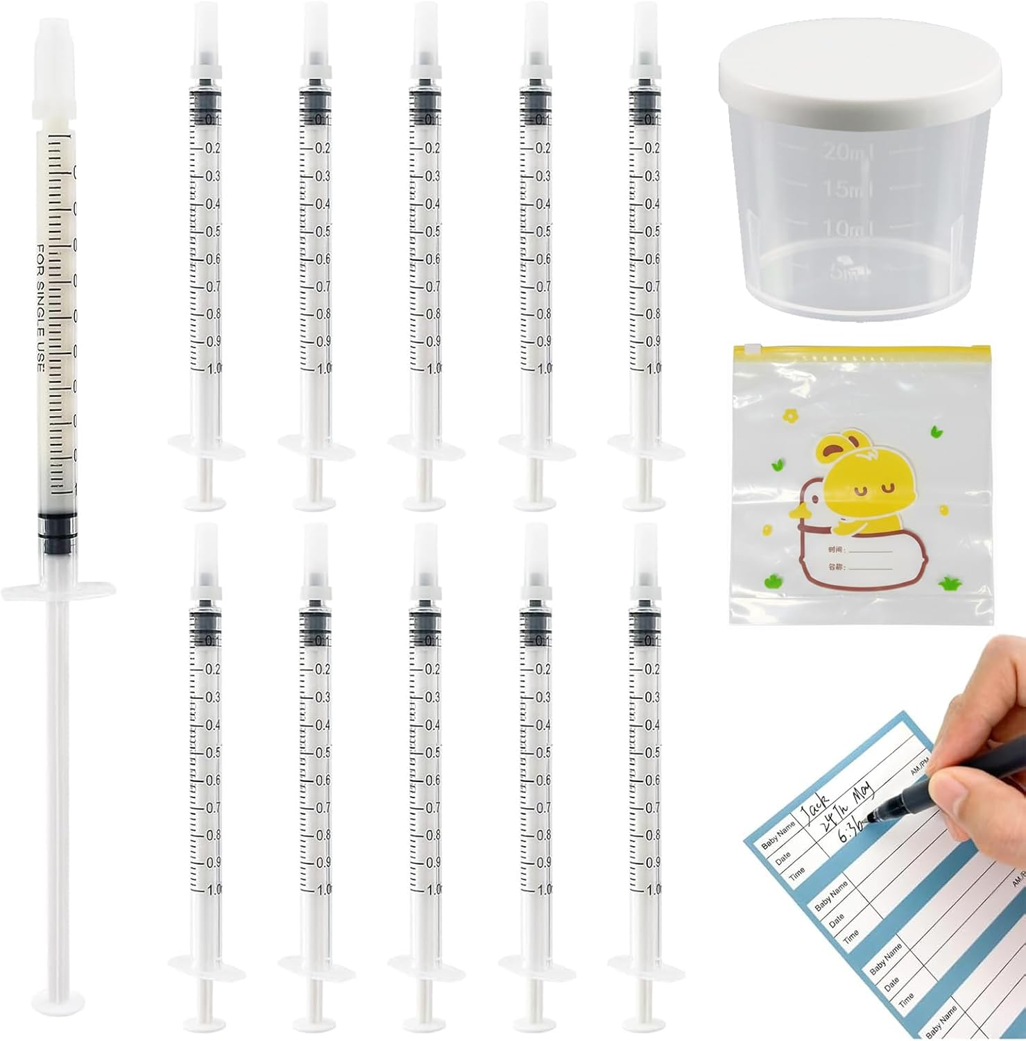 Colostrum Syringes with Caps, Weidllys 50 Sets 1Ml Colostrum Collector Kit Include 50Pcs 1Ml Sterile Syringes for Colostrum, 1 Measuring Cup, 5 Storage Bags, 50 Labels image number 3
