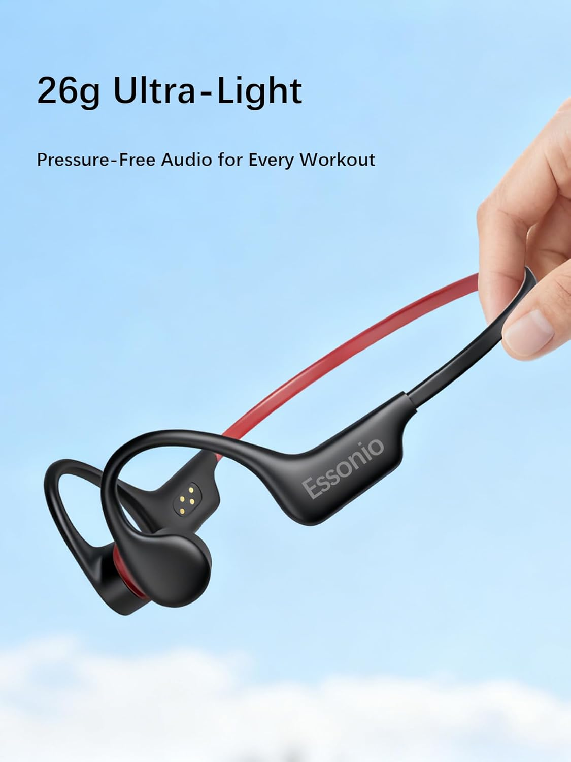 Essonio Ultra-Lightweight (26G) Bone Conduction Headphones for Swimming, IP68 Waterproof MP3 Player with 16GB Storage, Bluetooth 5.3 Open-Ear Headphones, 3D Surround Sound for Running & Sports (Black) - Black image number 4