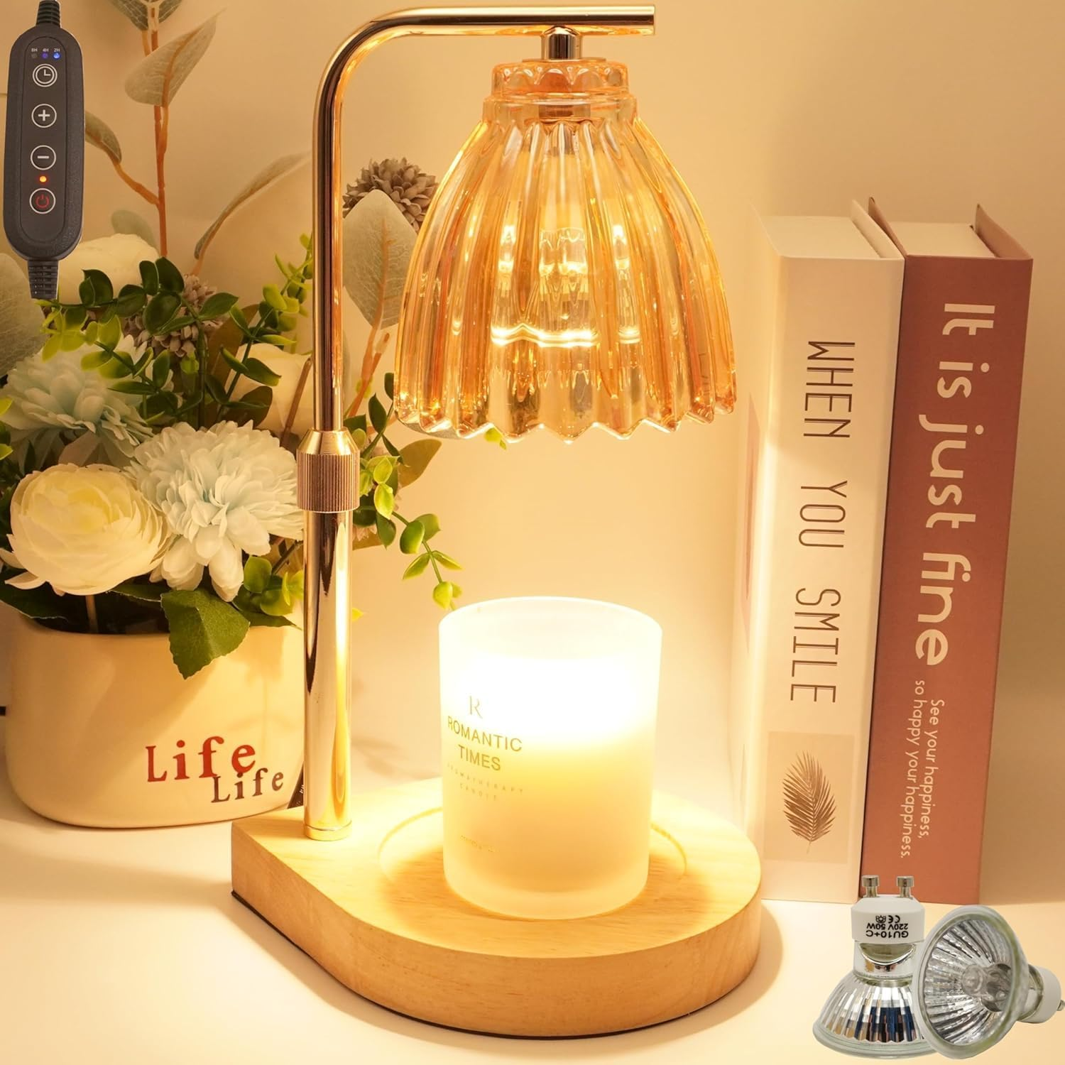 Candle Warmer Lamp, Candle Warmer with Timer Dimmer Height Adjustable, Lamp Wax Warmer with 2 Bulbs,For Wife Girlfriend Mom,House Warming Gifts New Home Gifts,Warm Yellow image number 2