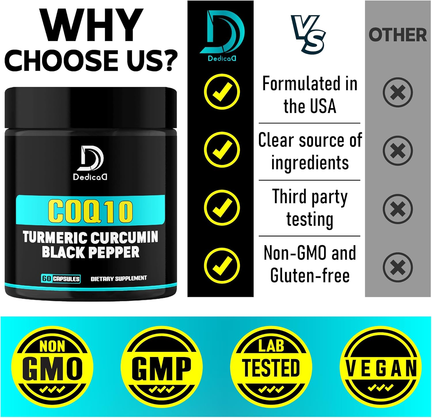 3In1 Coq10 and Turmeric Supplement Extract - Combined with Black Pepper - Professional Combination - 60 Capsules image number 1