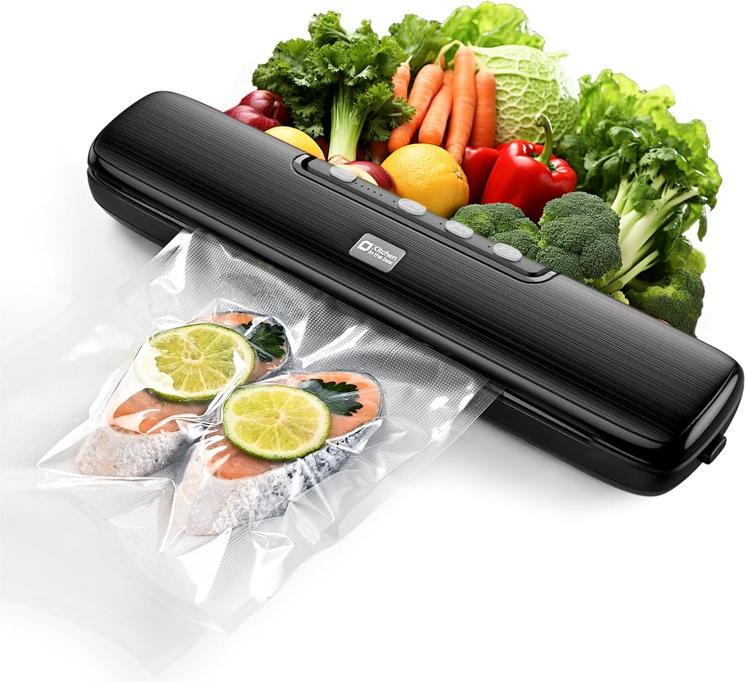 Kitchen in the Box Vacuum Sealer Automatic Sealing Machine for Food Preservation, Food Sealer 32Cm Wide Strip, Dry Moist Modes, 5 Temp Levels, External Vacuum, with 15 Bpa-Free Bags, Compact Design