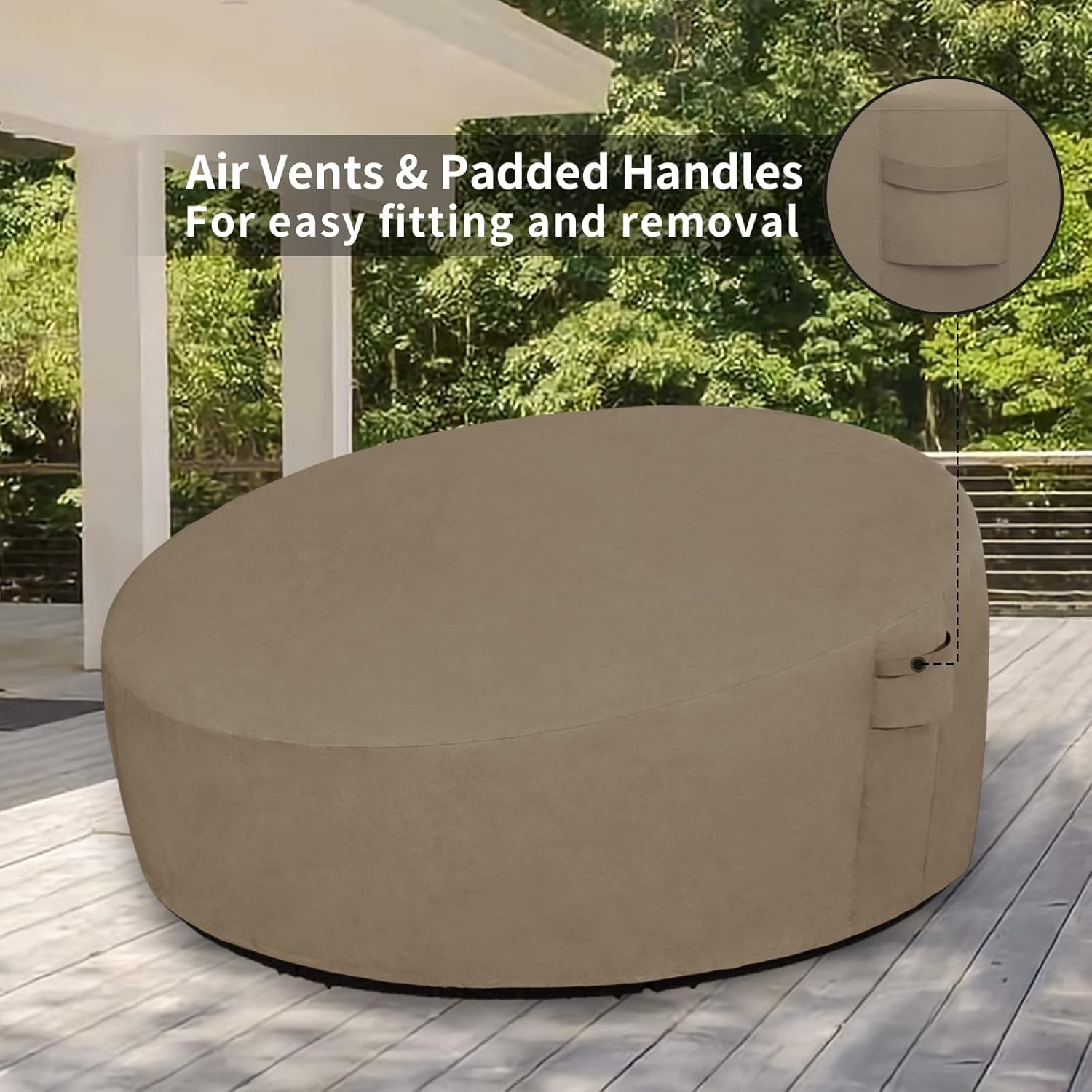 Easy-Going Heavy Duty 600D Outdoor Daybed Cover 75 Inch UV Resistant Patio round Sofa Cover Waterproof Outdoor Canopy Daybed Sofa Cover with Air Vent 75" Dia X 35"/18" H, Camel image number 4