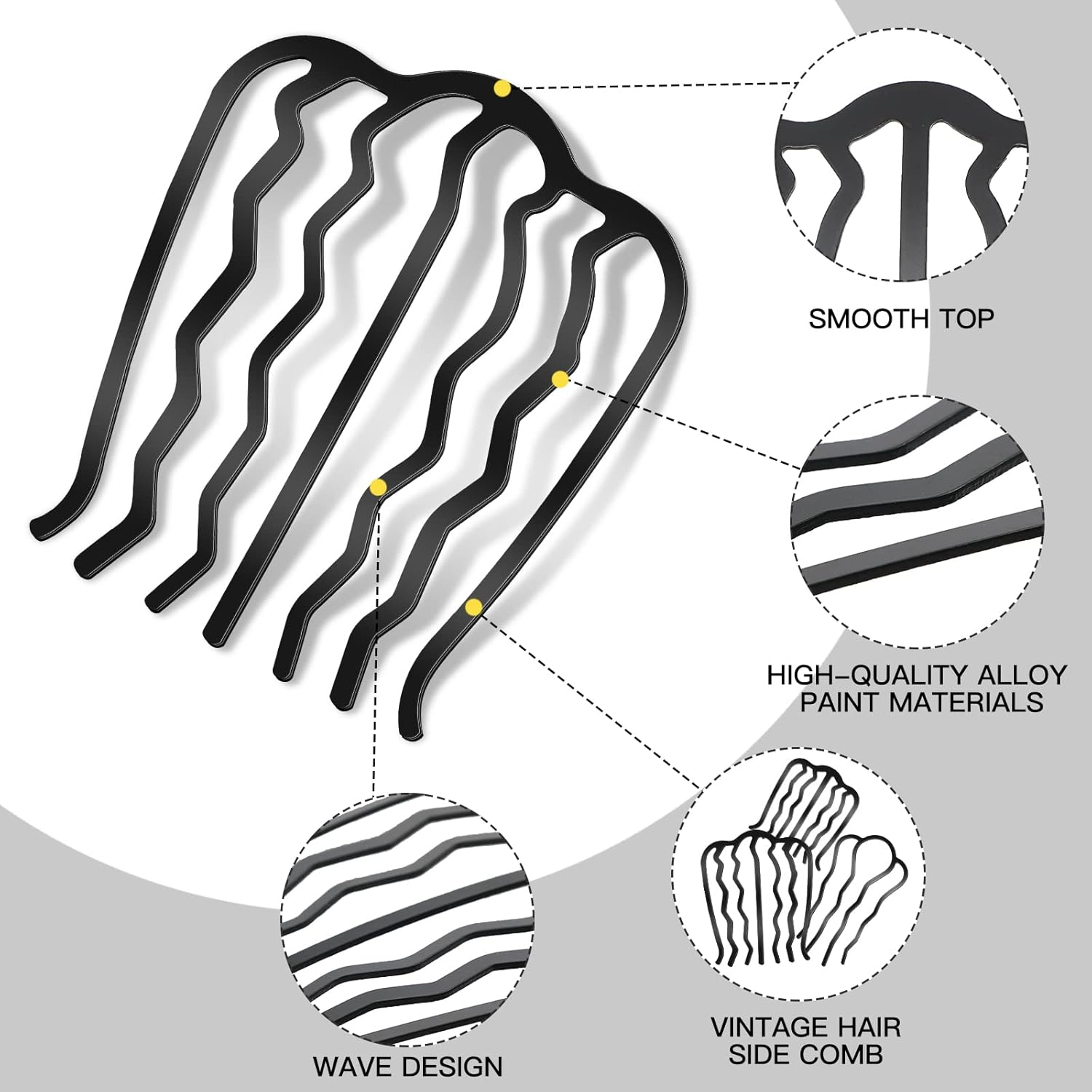 Giegxin 9 Pcs Metal Hair Combs & Pins, U-Shape Twist Hair Tool, Hair Side Combs for Women & Girls (Classic Style, Black, 9.5 X 8 Cm, 7.5 X 6.5 Cm, 9 X 5 Cm) image number 3