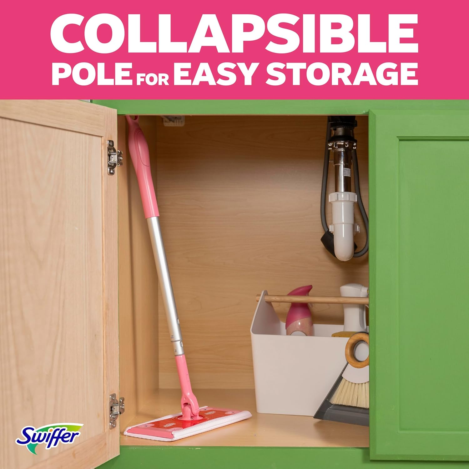 Swiffer Sweep and Mop Deluxe, Limited Edition Pink, 2-In-1 Floor Mopping and Sweeping Kit, Multi-Surface, Includes 1 Sweeper Device, 5 Heavy Duty Dry Sweeping Cloths, 3 Heavy Duty Wet Mopping Cloths image number 1