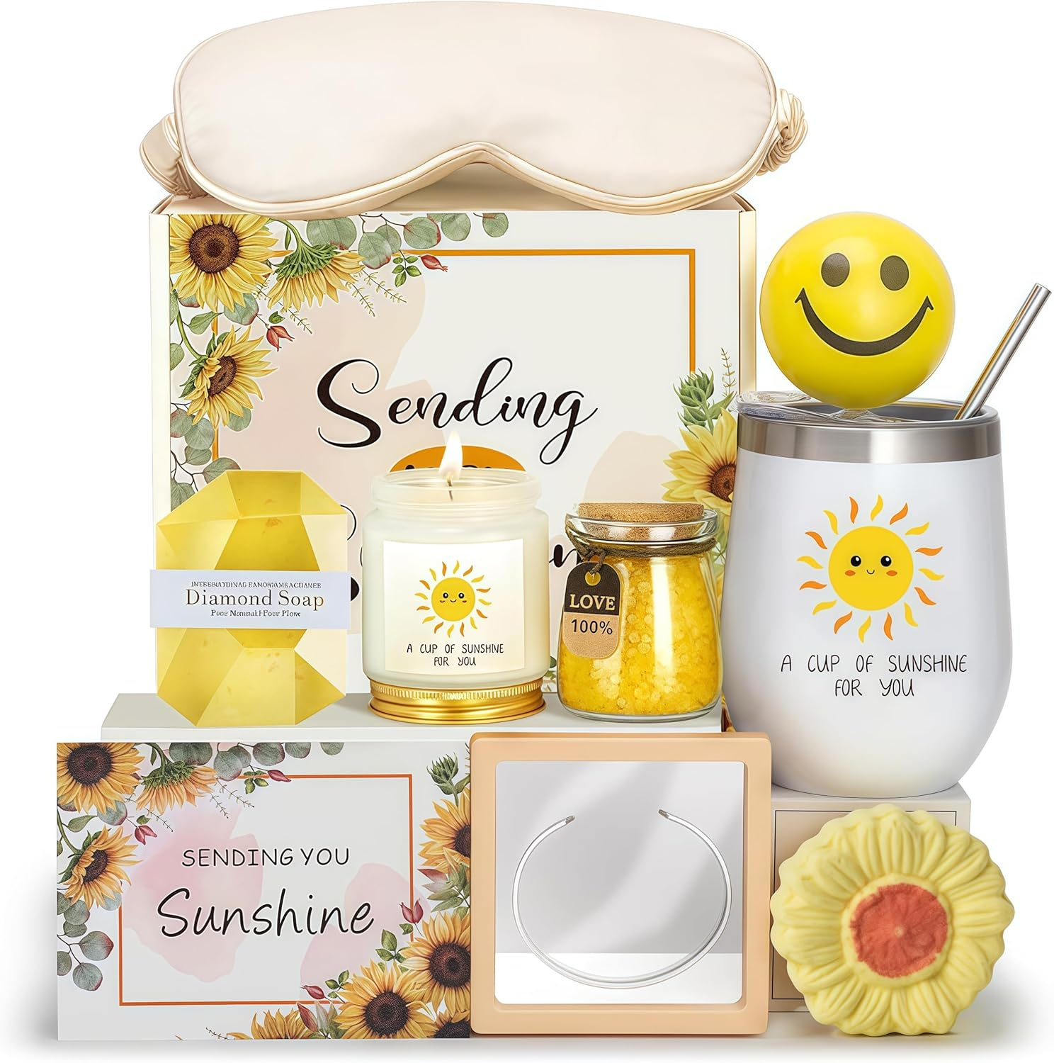 JORTINE Sunflower Gift Set for Women, Gift Set Glass Cups, Valentine'S Day Gift, Original Idea for Birthday, Best Gift for Friend, Sister, Colleague
