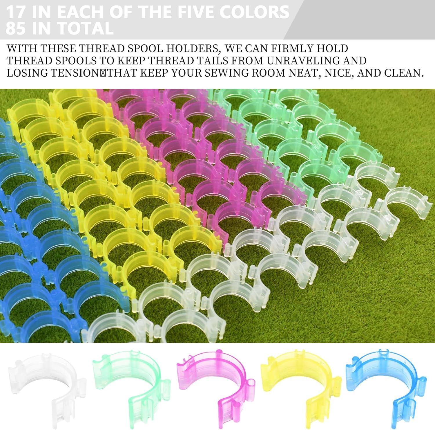85 Pcs Sewing Bobbin Clips Bobbin Holder Clips Colorful Bobbin Holder Clamps Thread Clips Sewing Tool Accessory Prevent Thread Tails for Thread Spool Organizing, 5 Colors image number 3