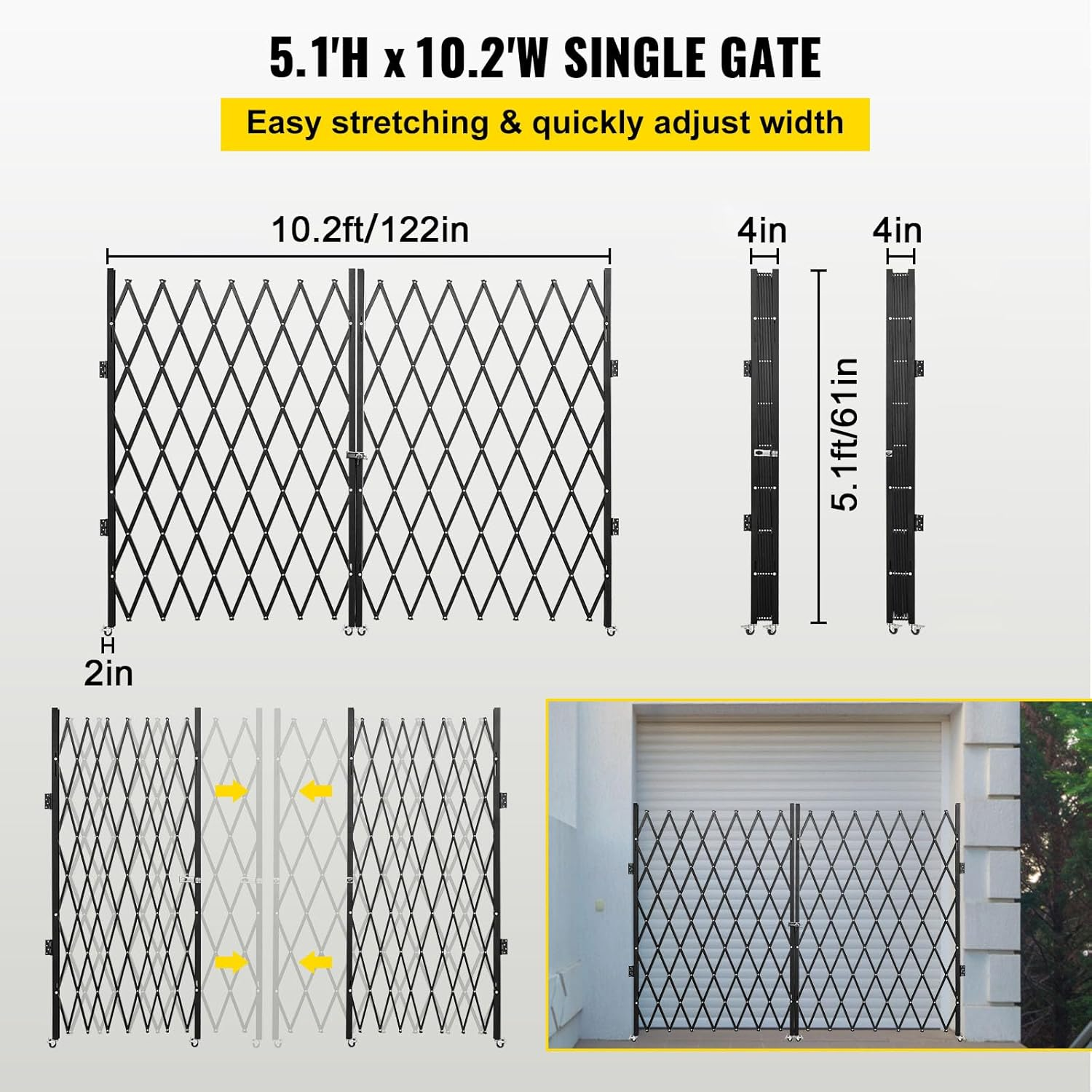 VEVOR Double Folding Security Gate, 61" H X 122" W Folding Door Gate, Steel Accordion Security Gate, Flexible Expanding Security Gate, 360&deg; Rolling Barricade Gate, Scissor Gate or Door with Keys