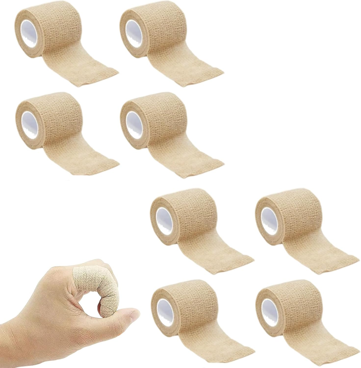 8PCS Cohesive Bandage, Compression Bandage, Strapping Tape, 5Cm X 4.5M Skin Tone, Self Adhesive Bandage for Sports, First Aid, and Athletic Support image number 4