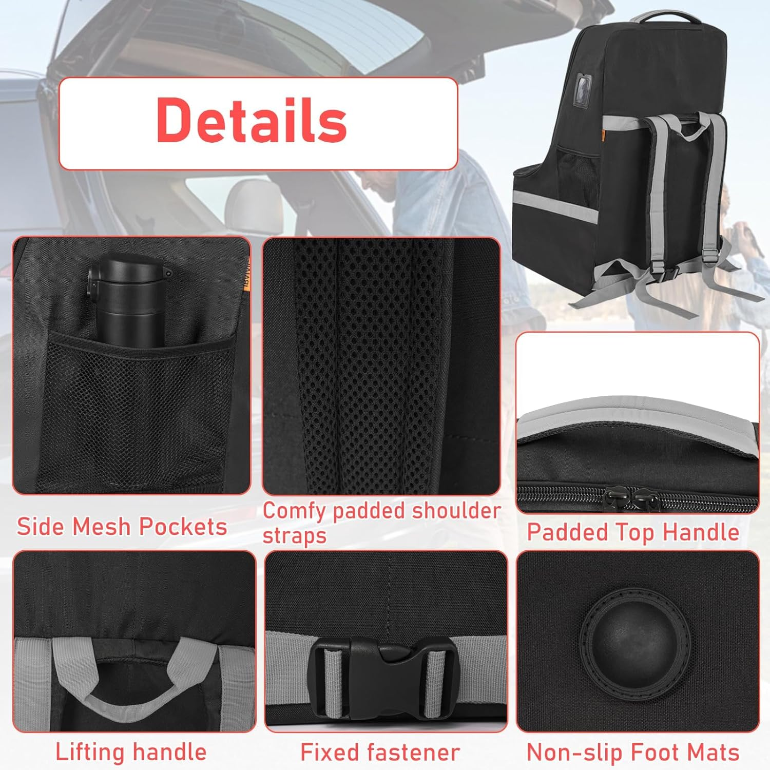 Bestbless Car Seat Travel Bag Heavy Duty Car Seat Bag for Airplane Gate Check Car Seat Backpack with Shoulder Strap, Portable Pram Bag for Airplane, Car Seat Travel Bag image number 6