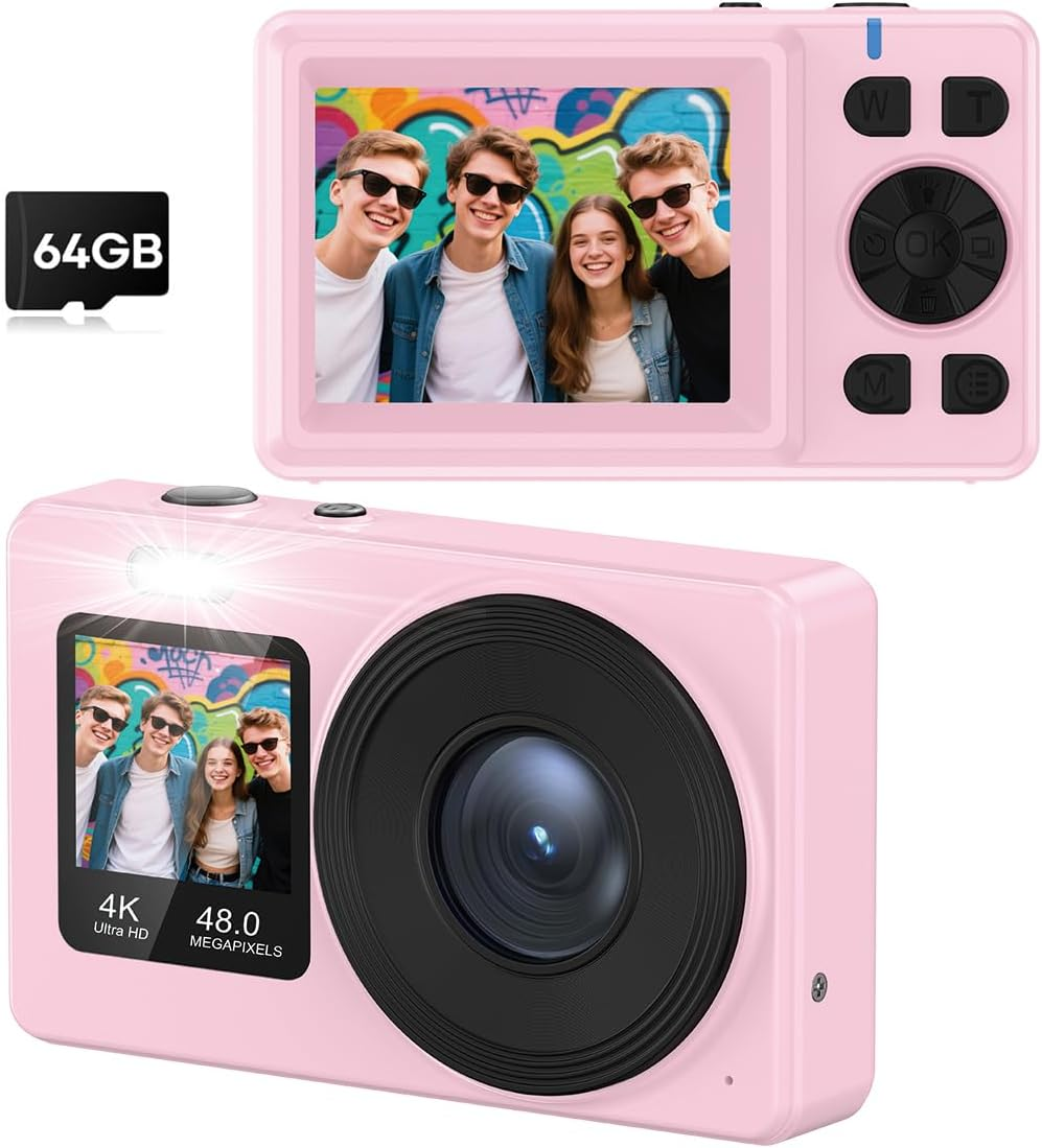 AILRINNI Dual-Screen 4K Digital Camera, with a 2.4" LCD Rear Screen and a 1.3" Front Screen, a 48-Megapixel Full HD Camera, an 18X Zoom Function, Nd a 64GB Memory Card image number 5