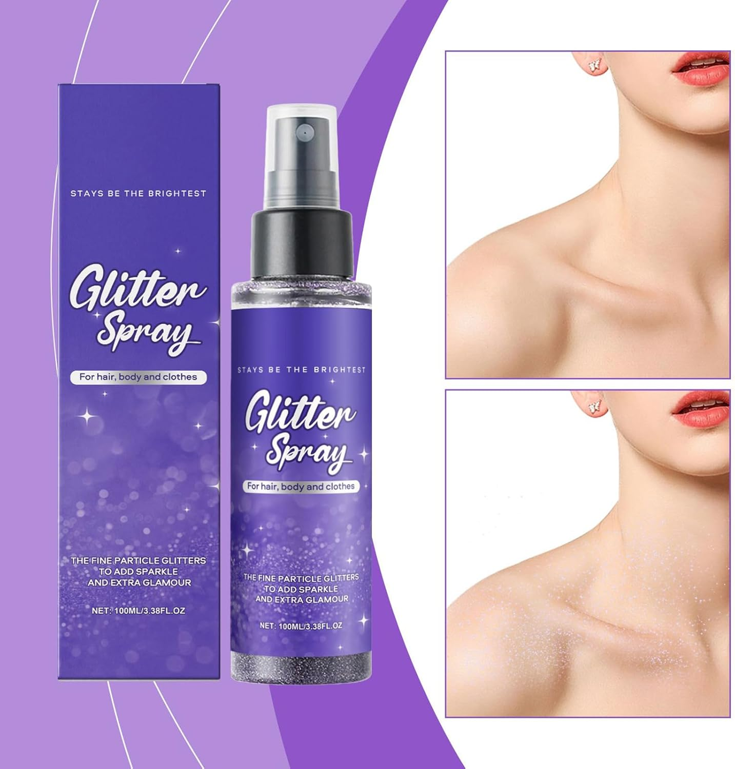 Body Glitter Spray,Clothes Face Shimmer Glitter Spray - Sparkling Hairspray Cosmetic Shimmer Versatile for Women Wife Daughter Parties Daily Use image number 5