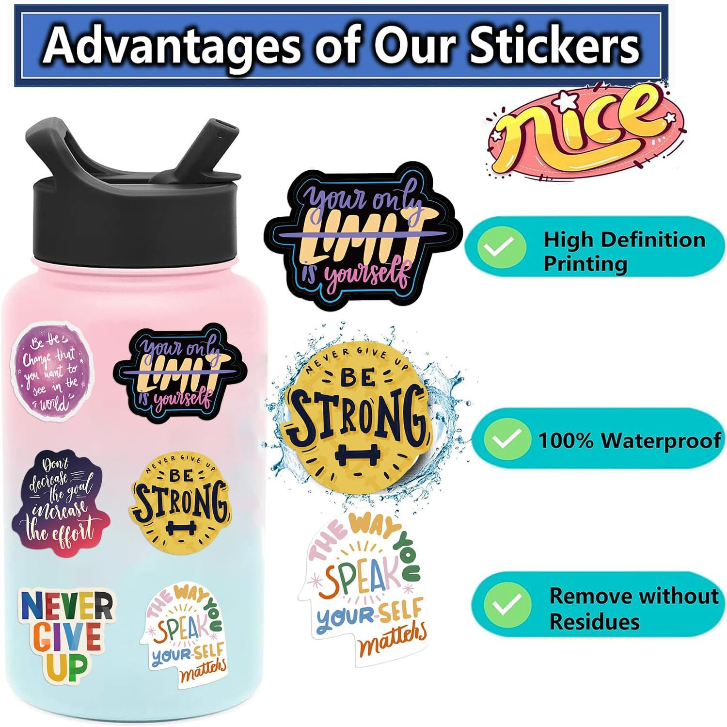 100 Unique Motivational Stickers for Adults Teens - Waterproof Inspirational Affirmation Vinyl Decals for Water Bottles, Laptop, Vision Board image number 6