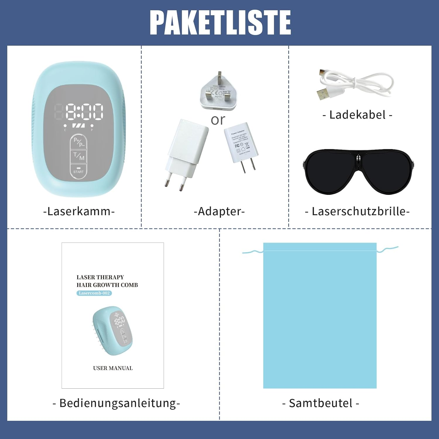 Hair Growth Laser Comb, Medical Grade Laser, FDA Approved Hair Loss Treatment for Men and Women with Thinning Hair, Rechargeable Hair Growth Product (Blue) image number 5