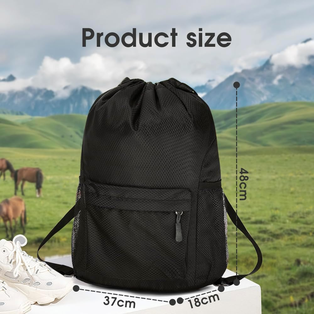 Sonicefit Waterproof Drawstring Gym Backpack, Durable Sports Sackpack with Water Bottle Holder & Side Pockets, Large Capacity Cinch Bag for Basketball Soccer Yoga Swimming Travel - Grey image number 5