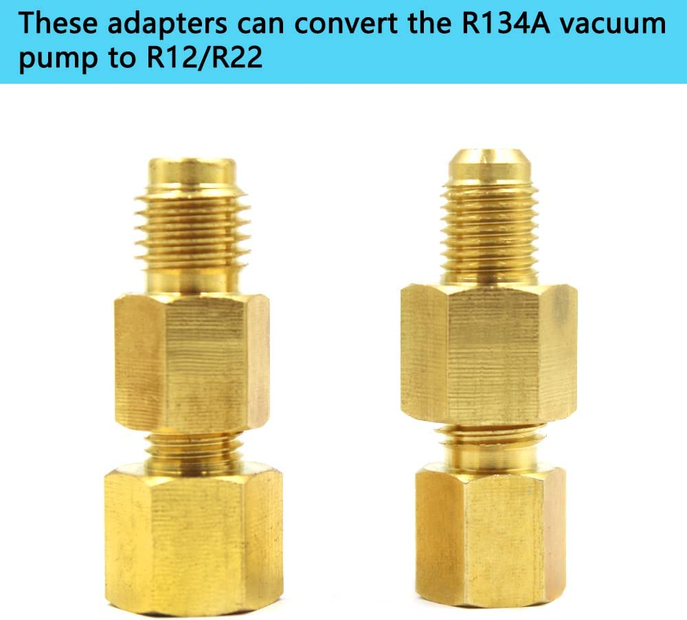 Sourceton 6 Pieces R134A Adapters, 6015 Brass Refrigerant Tank Adapter 1/2 in Female to 1/4 in Male Flare and 6014 Vacuum Pump Adapter 1/4 in Flare Female to 1/2 in Male