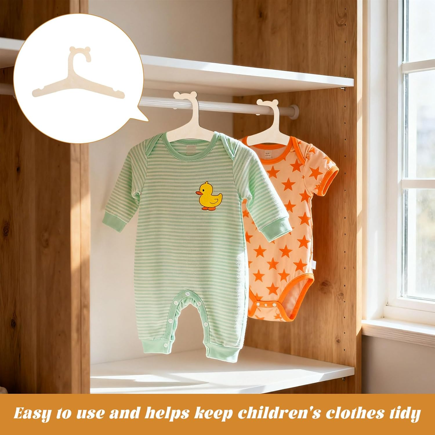 Kids Coat Hangers, 10 Pcs Wooden Kids Hangers, 9 Inch Non-Slip Baby Hangers, Cute Bear Wooden Baby Coat Hangers, Reusable Baby Clothes Hangers for Clothes, Pants, Dresses & Jackets image number 3