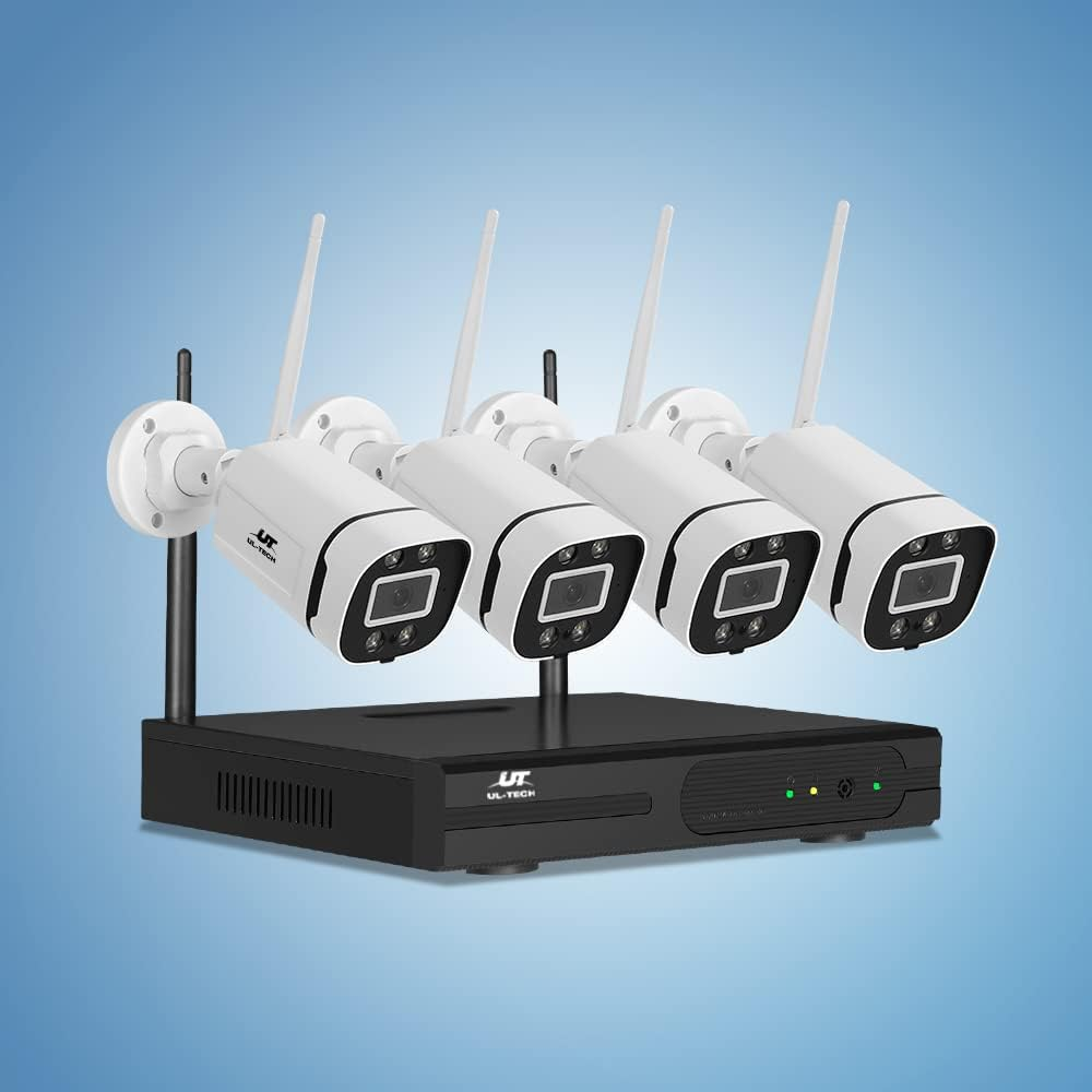 UL-TECH Set of 4 Security Camera, 8 Channel Wireless Surveillance Pet Cameras Hidden CCTV Monitor Wifi Home Safe Outdoor Indoor System, 3Mp Full HD NVR P2P with Built in Ir-Cut White image number 2