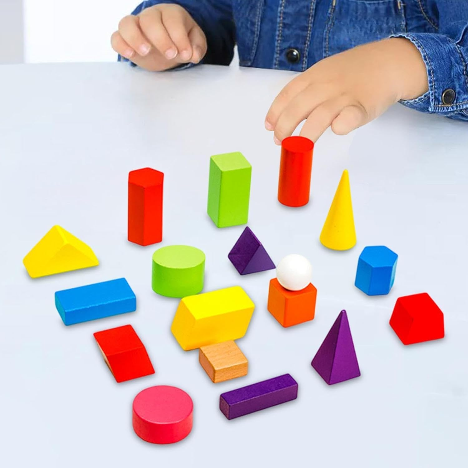 Eigell 18Pcs Geometric Solids Shape Blocks Mini 3D Shapes Pattern Blocks for Games Travel image number 2