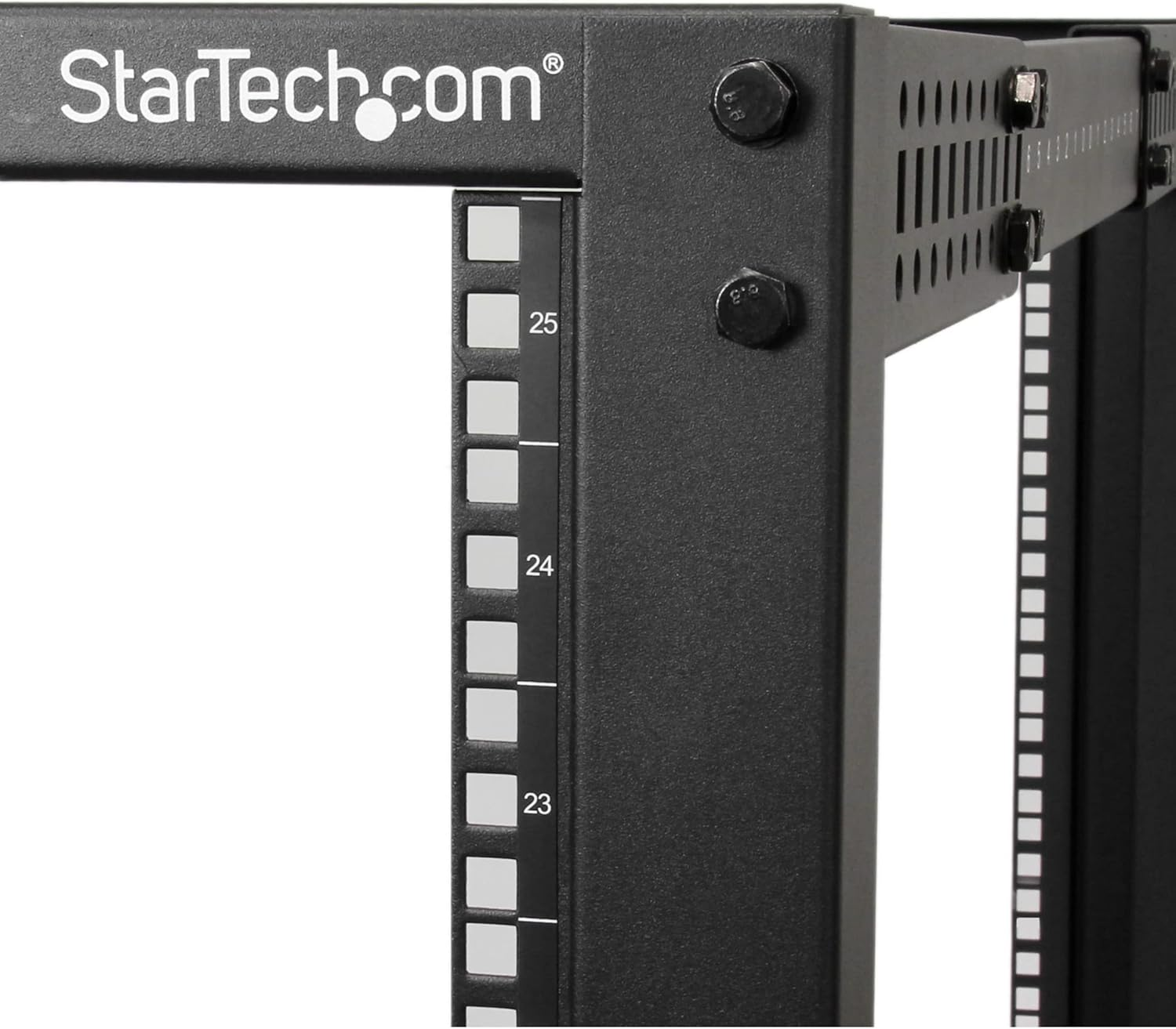 Startech.Com 25U Adjustable Depth Open Frame 4 Post Network Server Rack Cabinet with Casters/Levelers and Cable Management Hooks 4POSTRACK25U Black image number 1