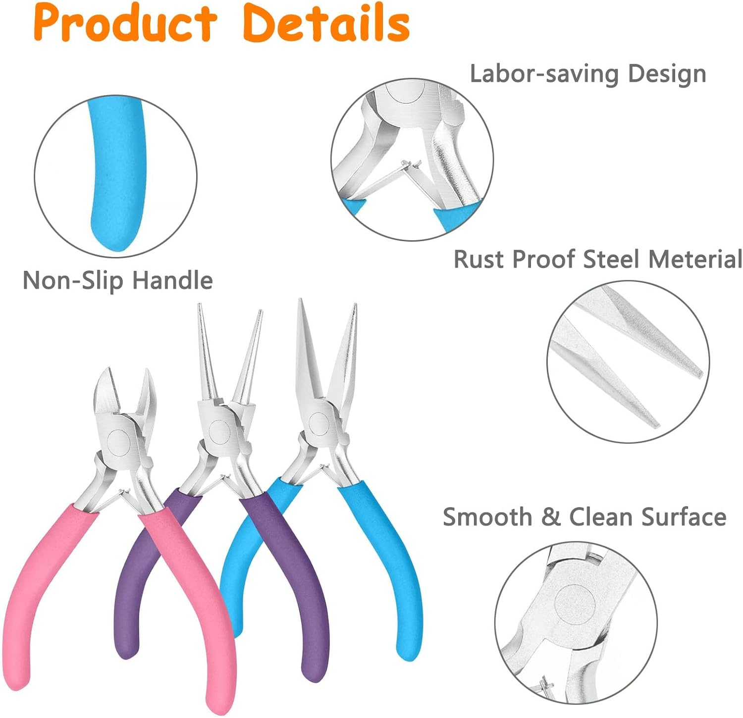 5 Pack Jewelry Pliers Set, Include Wire Cutter, Needle Nose, round Nose, Jump Ring, Tweezers, Chain Nose Pliers, Craft Pliers, Earring Pliers for Wrapping, Jewelry Making, Earring Craft Making Tools image number 2