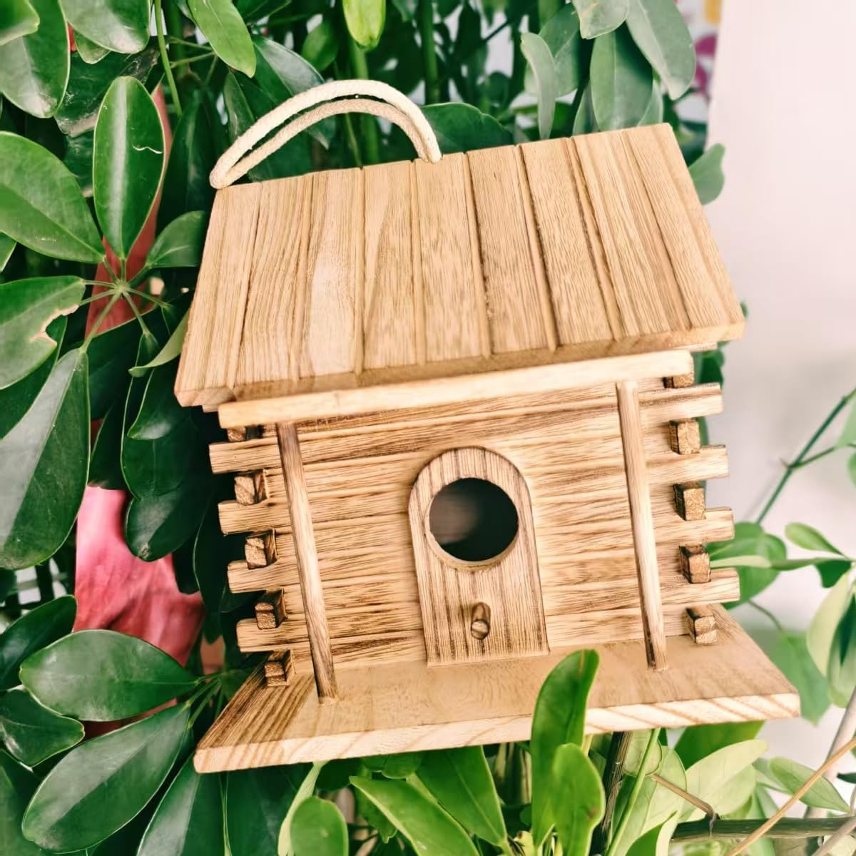 Jade Deals Wooden Bird House, 6.69&times;6.29&times;7.08In Outdoor Hanging Nest Box, Solid Natural Wood, for Parrots/Finches/Small Birds, Garden/Balcony Use image number 3