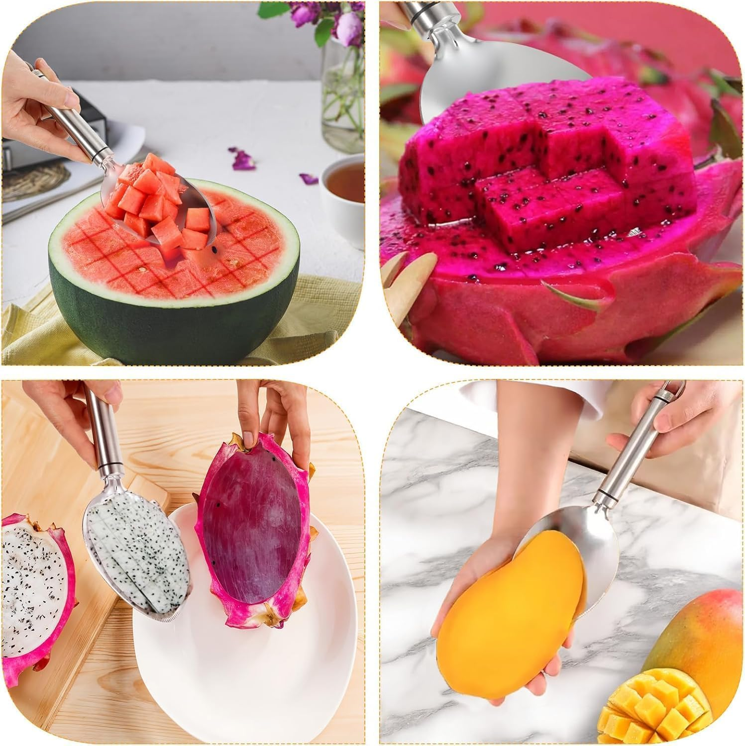 Mango Slicer, Silver Mango Cutting Tool, Stainless Steel Watermelon Slicing Tool, Mango Cutter, Divider and Corer, Mango Splitting Fruit Slicer with Non - Slip Handle, Kitchen Gadget