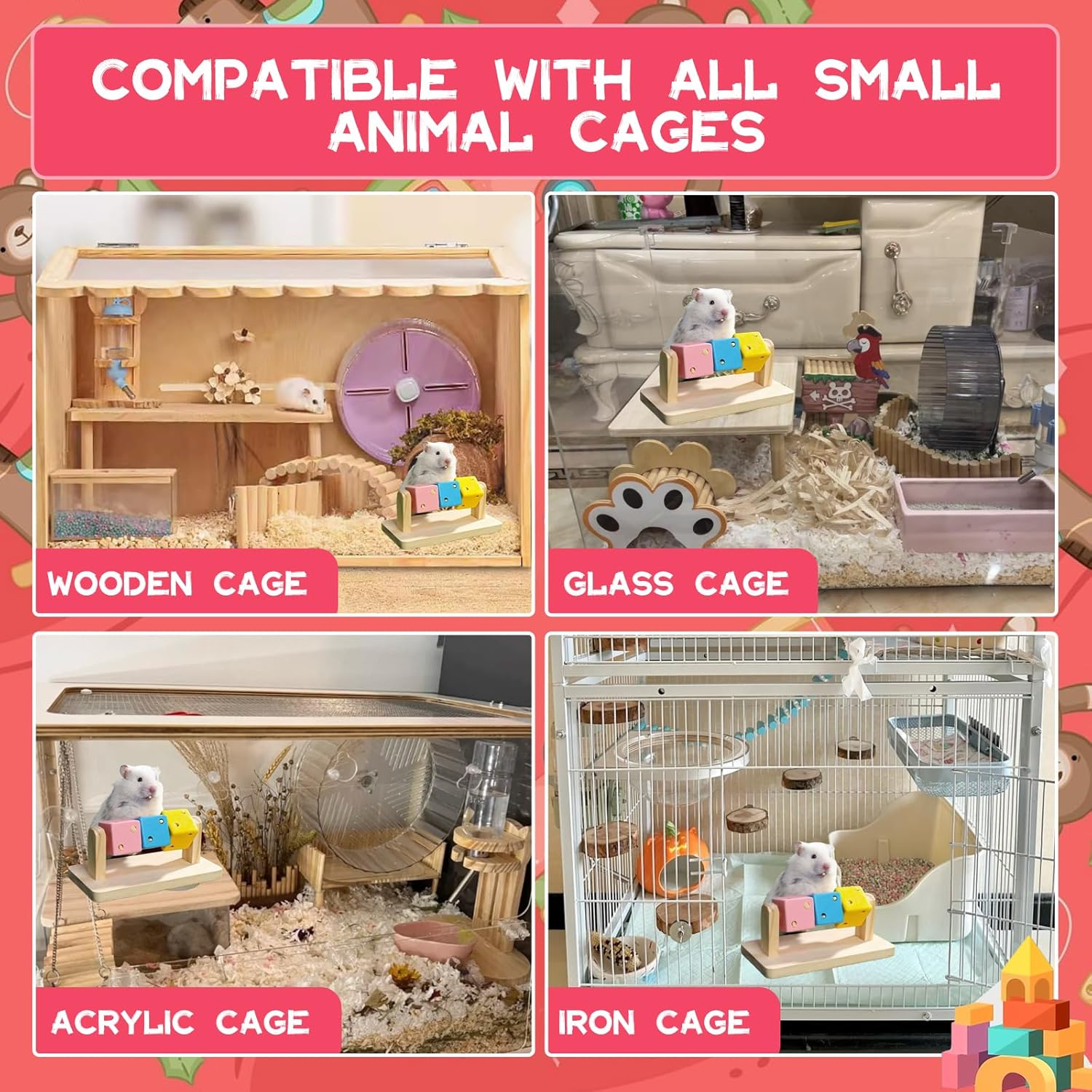 SUSOO Creativity Hamster Enrichment Toys with Exercise Wheel,Natural Wooden Hamster Chew Toy for Small Animals Cage,Safe Food Interactive Toys for Guinea Pig,Chinchillas,Hedgehogs and Dwarf Rabbits image number 5