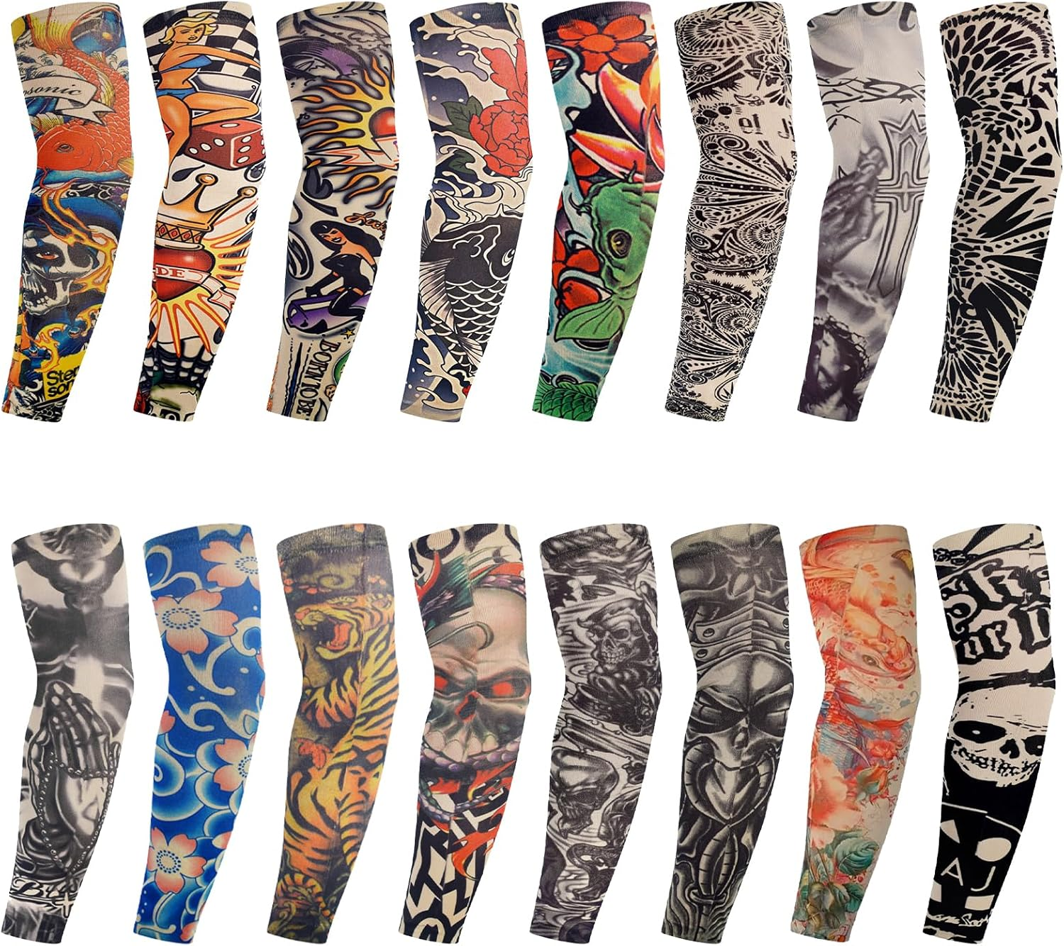 TNSLAND Pack of 16 Tattoo Sleeves, Tattoo Cover, Arm Sleeve Tattoo Arm for Men Women, Tattoo Arm Stockings, Tattoo Sleeve for Sun Protection, Carnival Parties, Warmth (40 X 8.5 Cm) image number 2