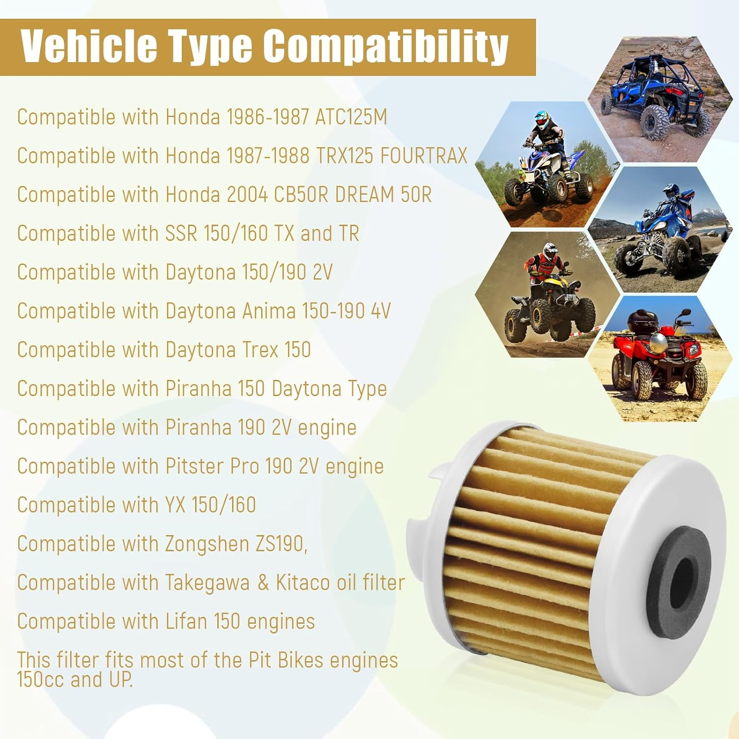 Wai Danie 5 Pcs Oil Filters Compatible with YX 150Cc 160Cc Zongshen 155Cc ZS155 Engine Pit Bike Motorcycle 15412-HB6-003 Fit Zongshen ZS190 image number 1