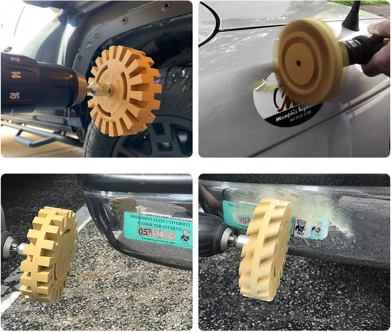 Aconnet Decal Remover Eraser Wheel 4 Inch Rubber Eraser Wheel Sticker Adhesive Remover with Drill Adapter Sticker Remover Tool for Removing Pinstripe, Vinyl Decal, Graphics from Cars, Boats（1 Pack） image number 4