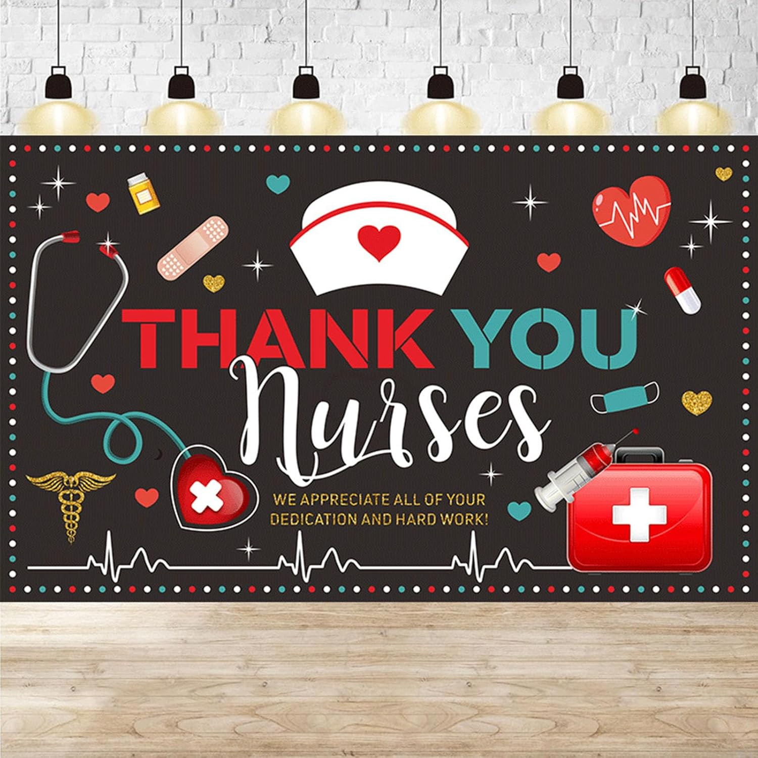 Thank You Nurses Banner,Nurse Week Decorations Backdrop,72.8 X 43.3 Fabric Backdrop Banner for National Nurse Day Photo Background image number 2