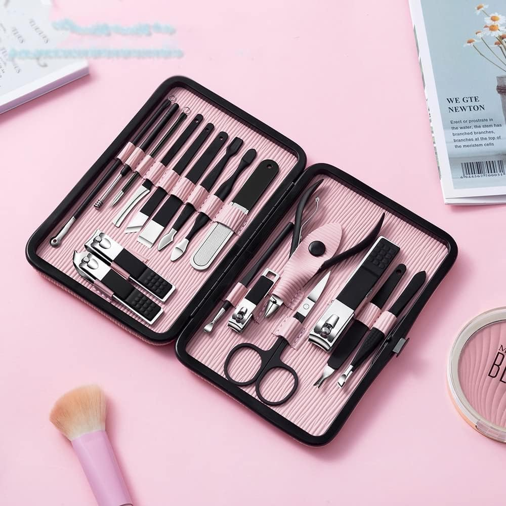 Professional Manicure Kit - Nail Clipper Set18 in 1 Stainless Steel Mani Pedi & Nail Clipper Set with Leather Travel Case for Home, Travel Manicure Setn image number 3