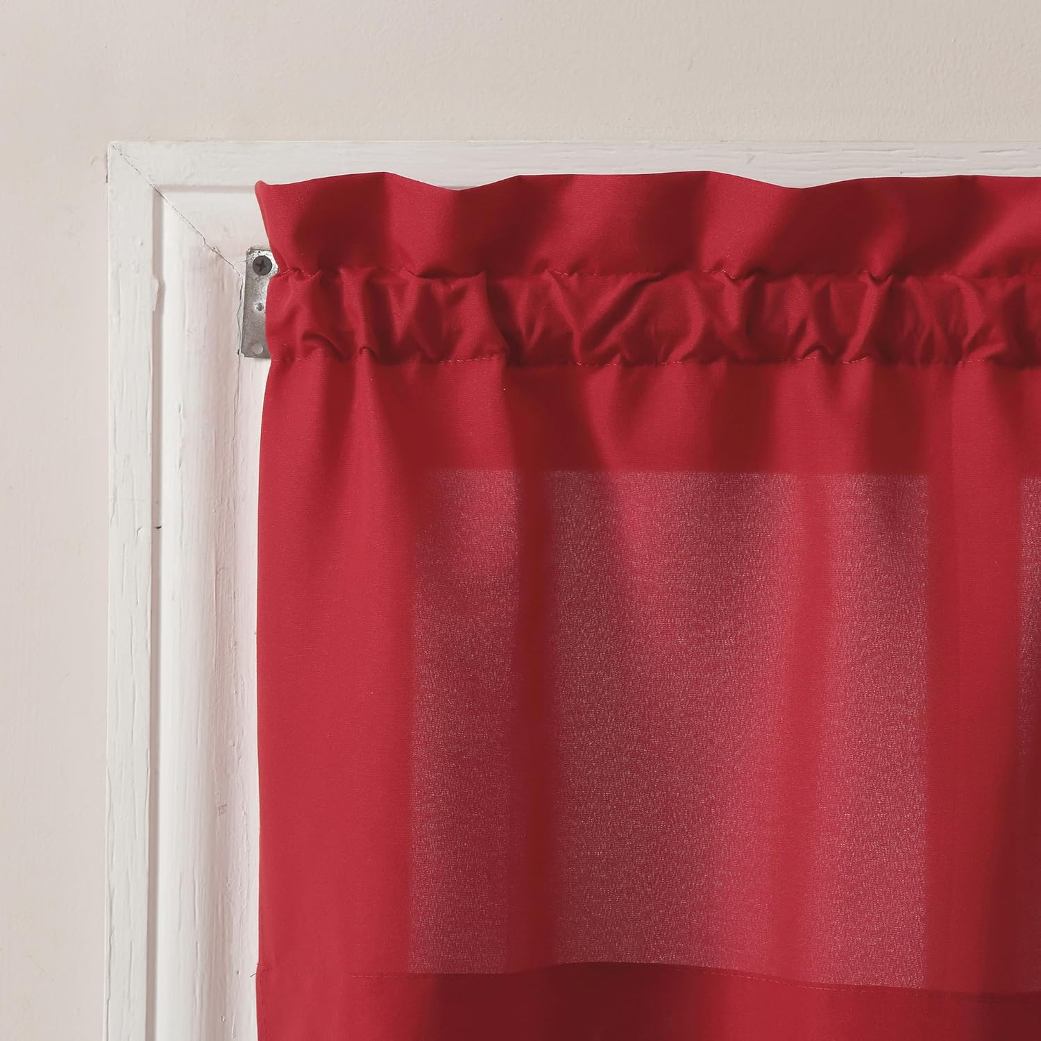 No. 918 Martine Microfiber Semi-Sheer Rod Pocket Kitchen Curtain Valance and Tiers Set, 54" X 45", Red image number 3