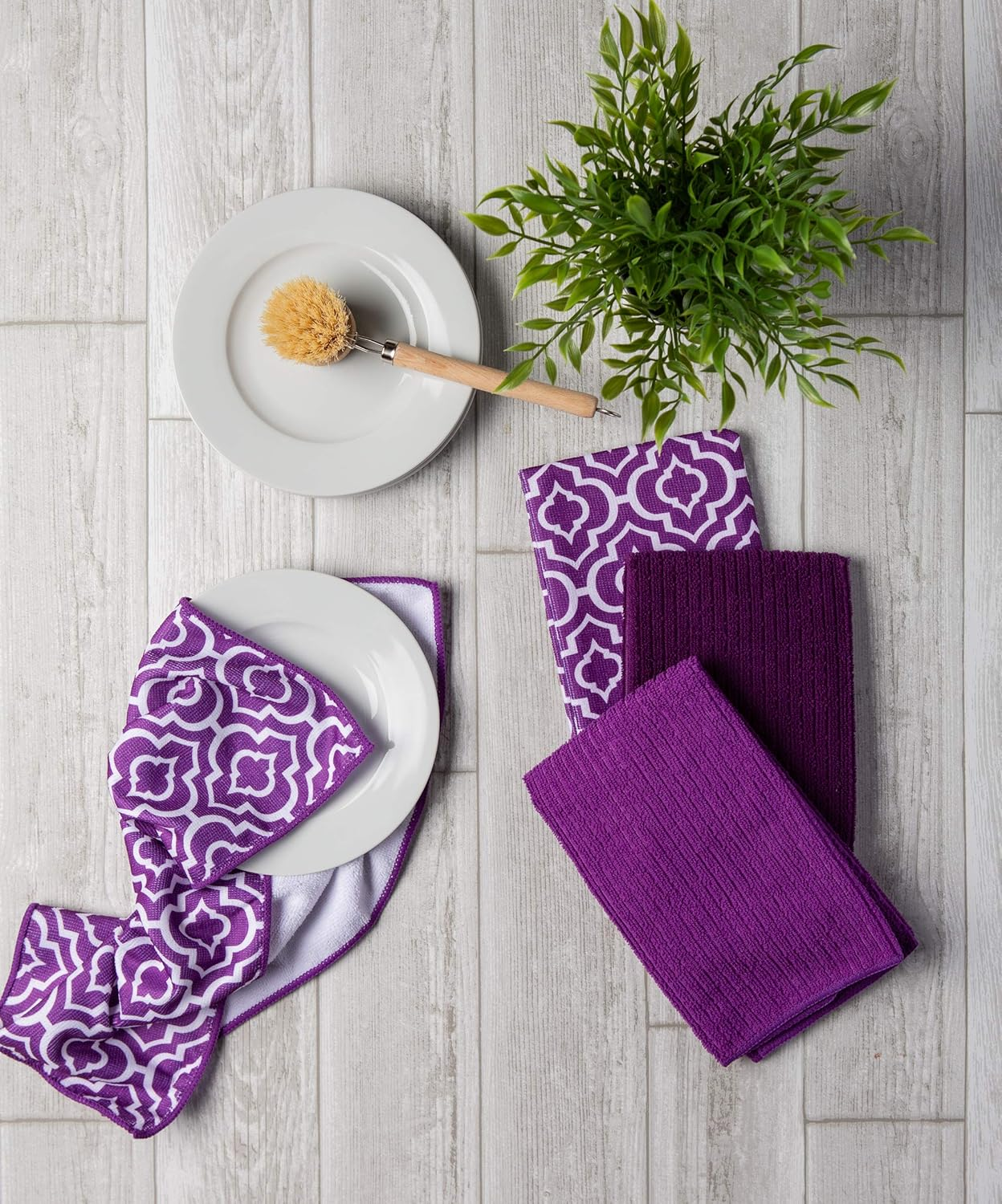 DII Multi-Purpose Microfiber Cleaning Cloth, Washing, Drying, Ultra Absorbent Dishtowel, Use for Glass, Travel, LCD Screens, Electronics, Cars, Kitchen, Bathroom, 16X19 (Set of 4) - Eggplant Lattice image number 5