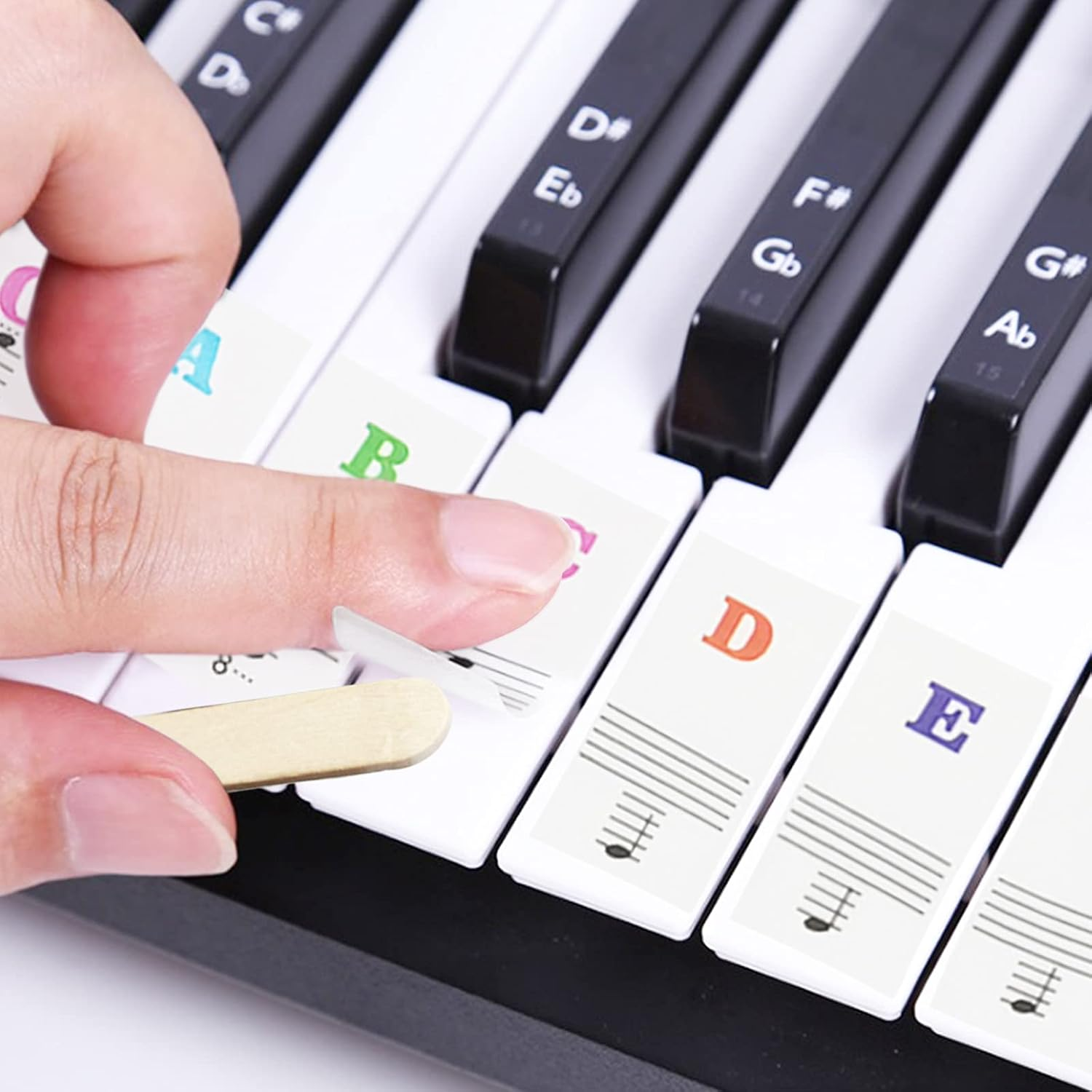 Sourceton 2 Sets of Piano Keyboard Stickers for 88/61/54/49/37 Key, Colorful Piano Stickers Transparent and Removable for Beginners image number 2